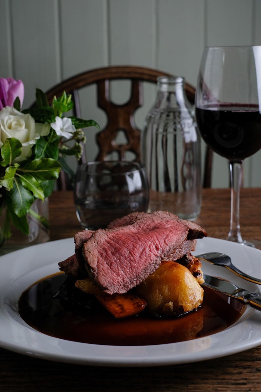 The Cat Inn’s traditional roast with aged sirloin, pork belly or chicken, complete with crackling and Yorkshire pudding