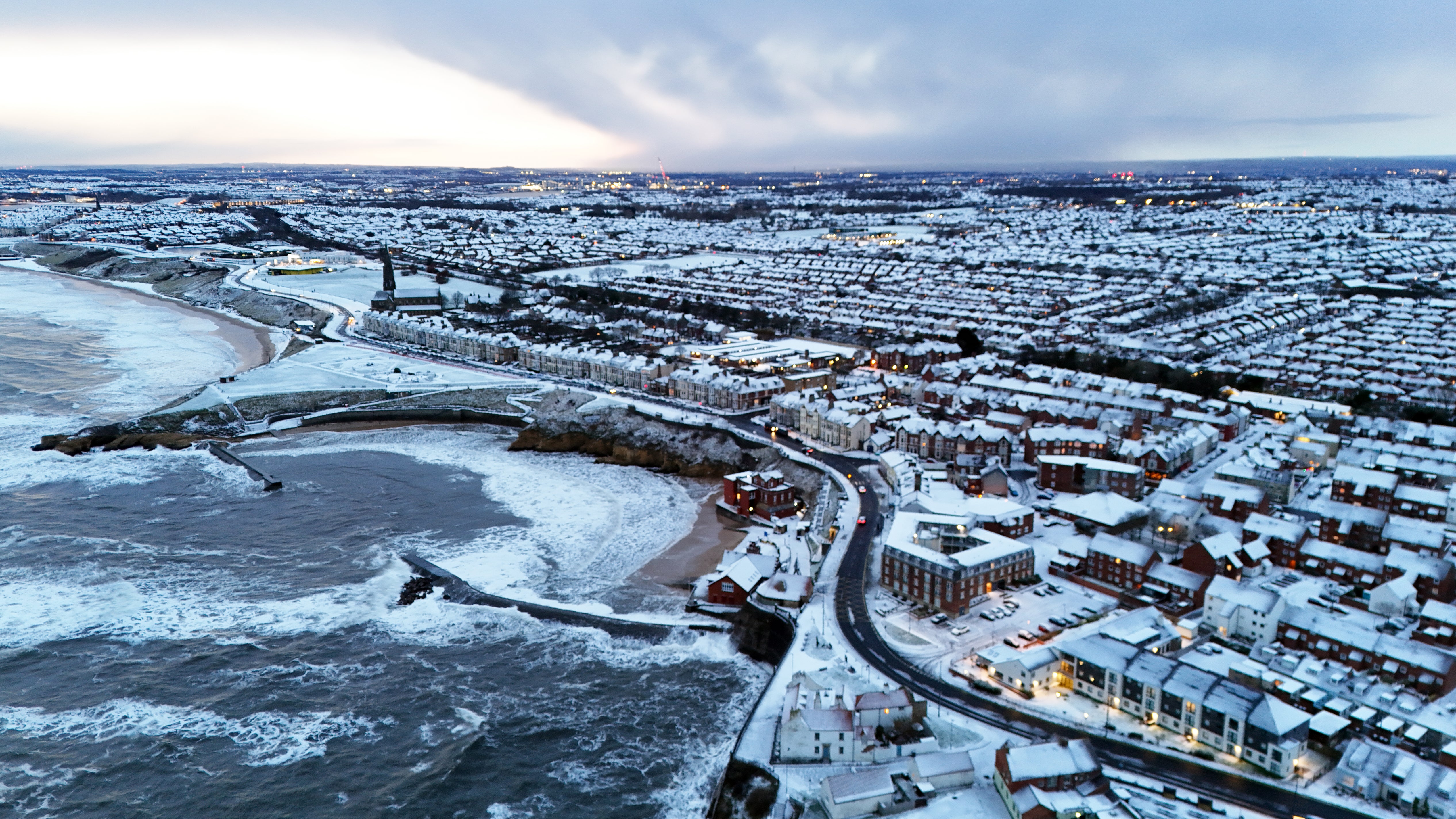 Cullercoats Bay dusted in snow on Wednesday morning