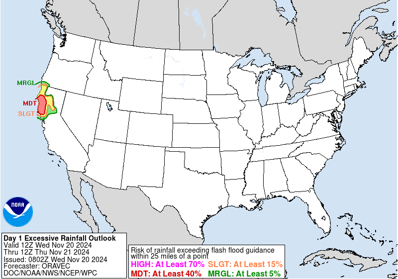 Flash flooding probability through to Thursday is forecast by the Weather Prediction Center