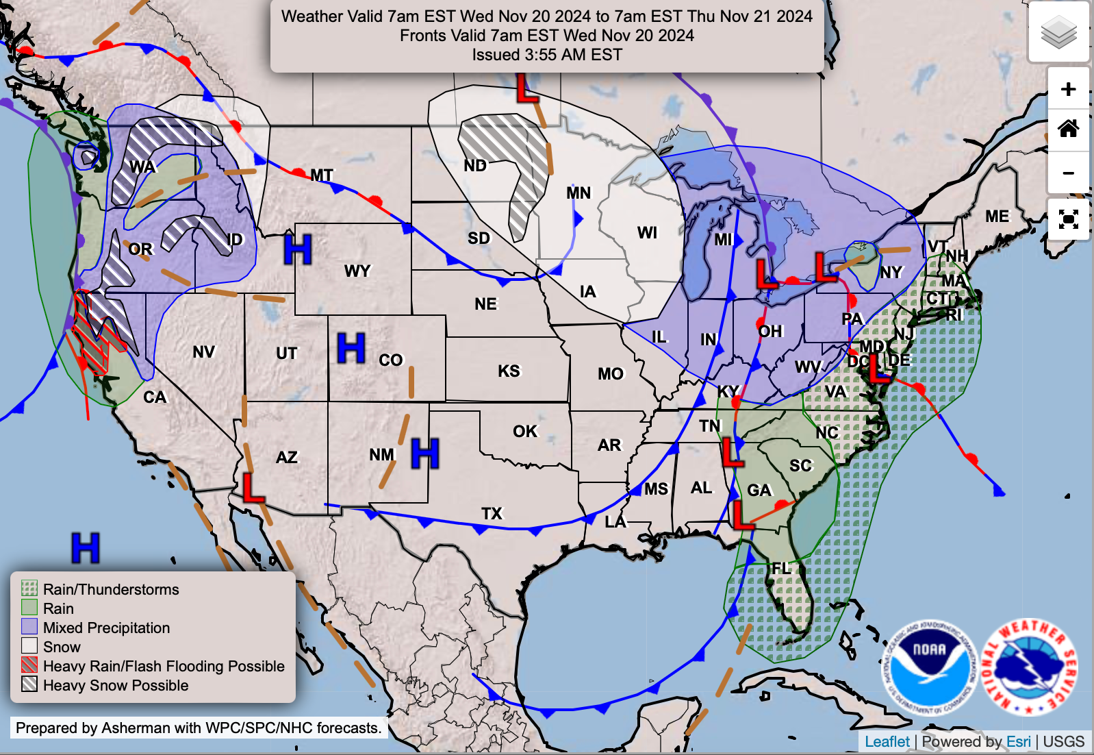 Weather Prediction Center’s forecast of the storm’s path as it heads towards northern California