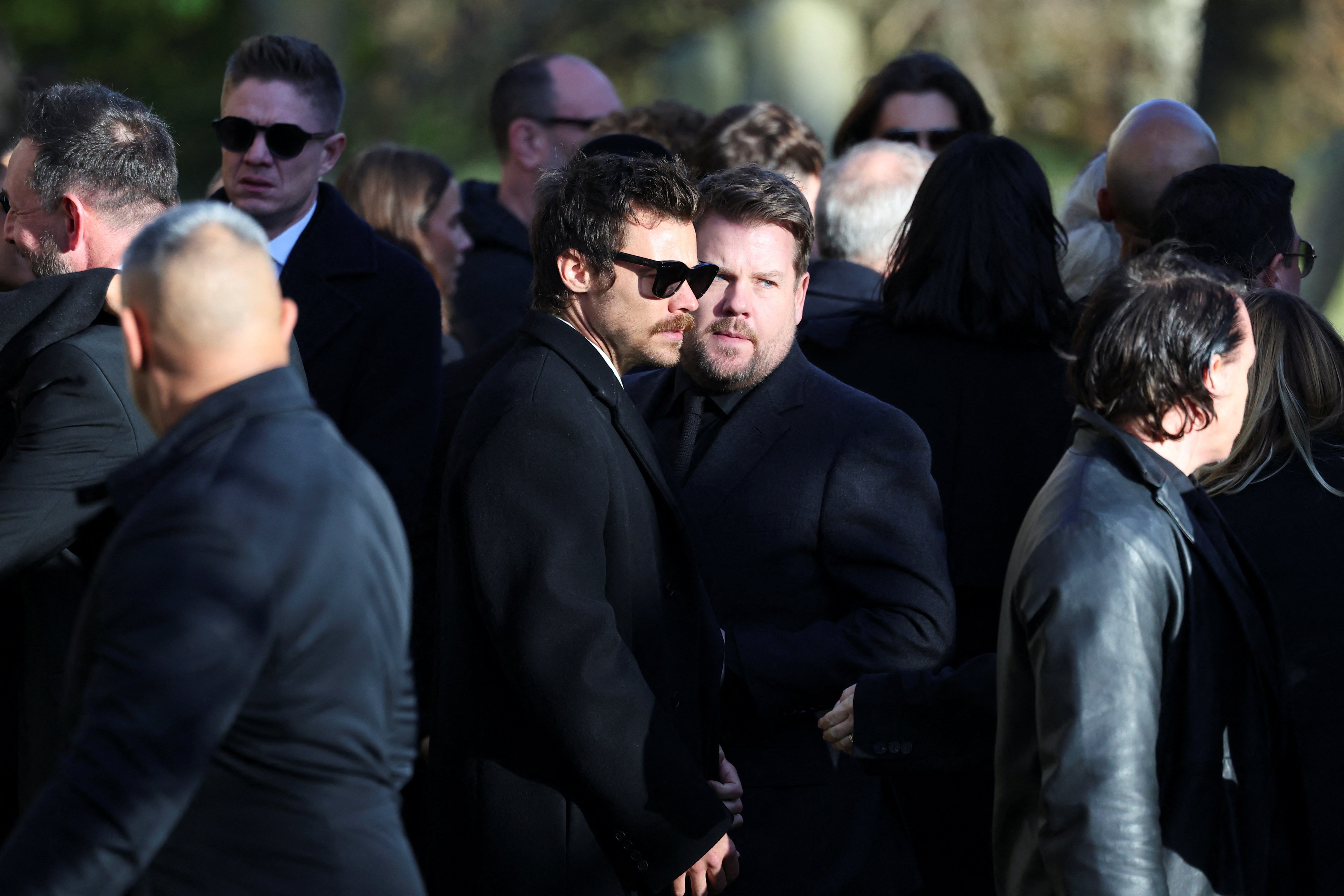 Harry Styles and James Corden leave the funeral of One Direction star Liam Payne