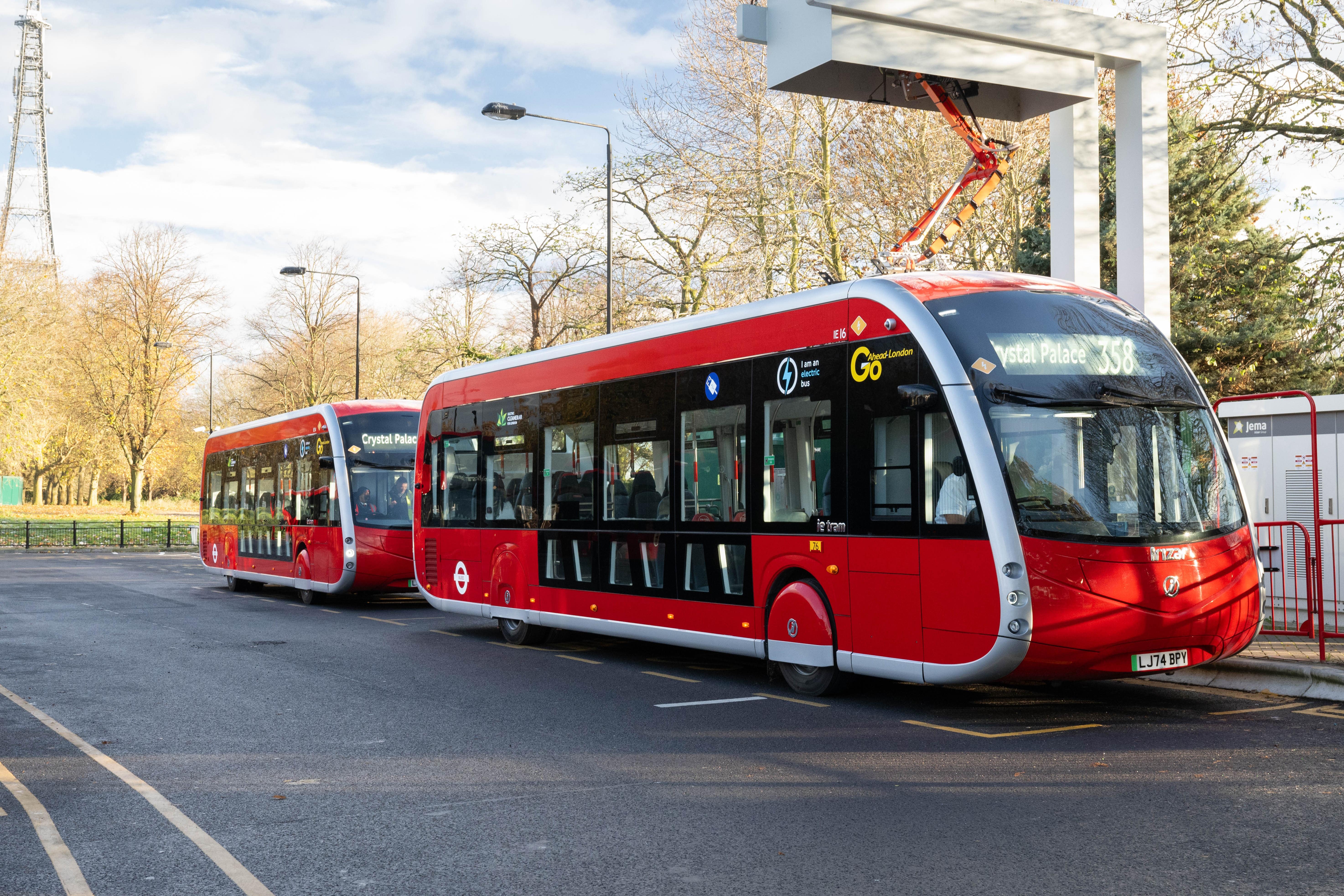 New electric buses charged by pantographs have been rolled out on one of London’s longest bus routes