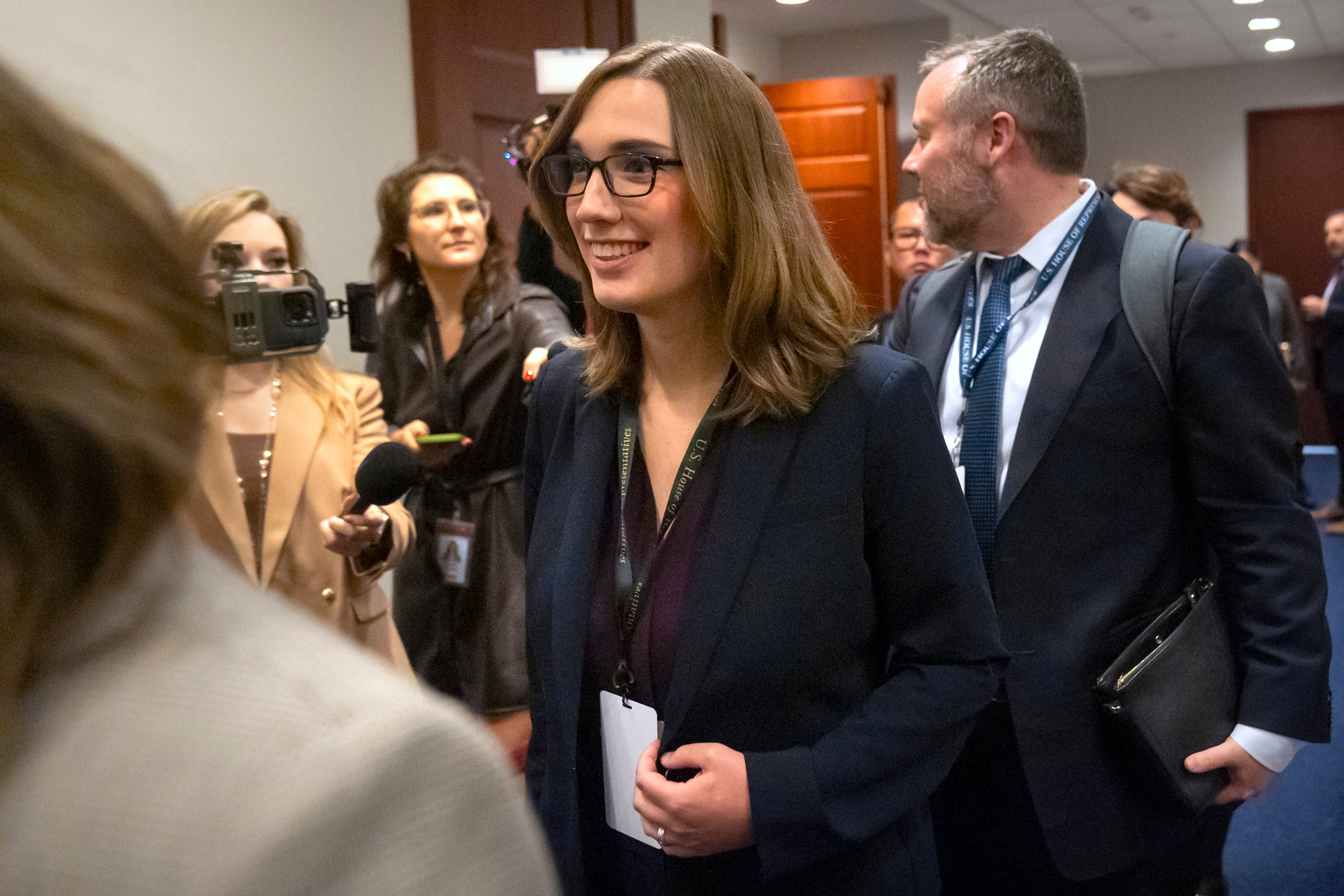 Rep.-elect Sarah McBride, D-Del leaves a meeting of House Democrats on Capitol Hill, Tuesday, Nov. 19, 2024, in Washington.