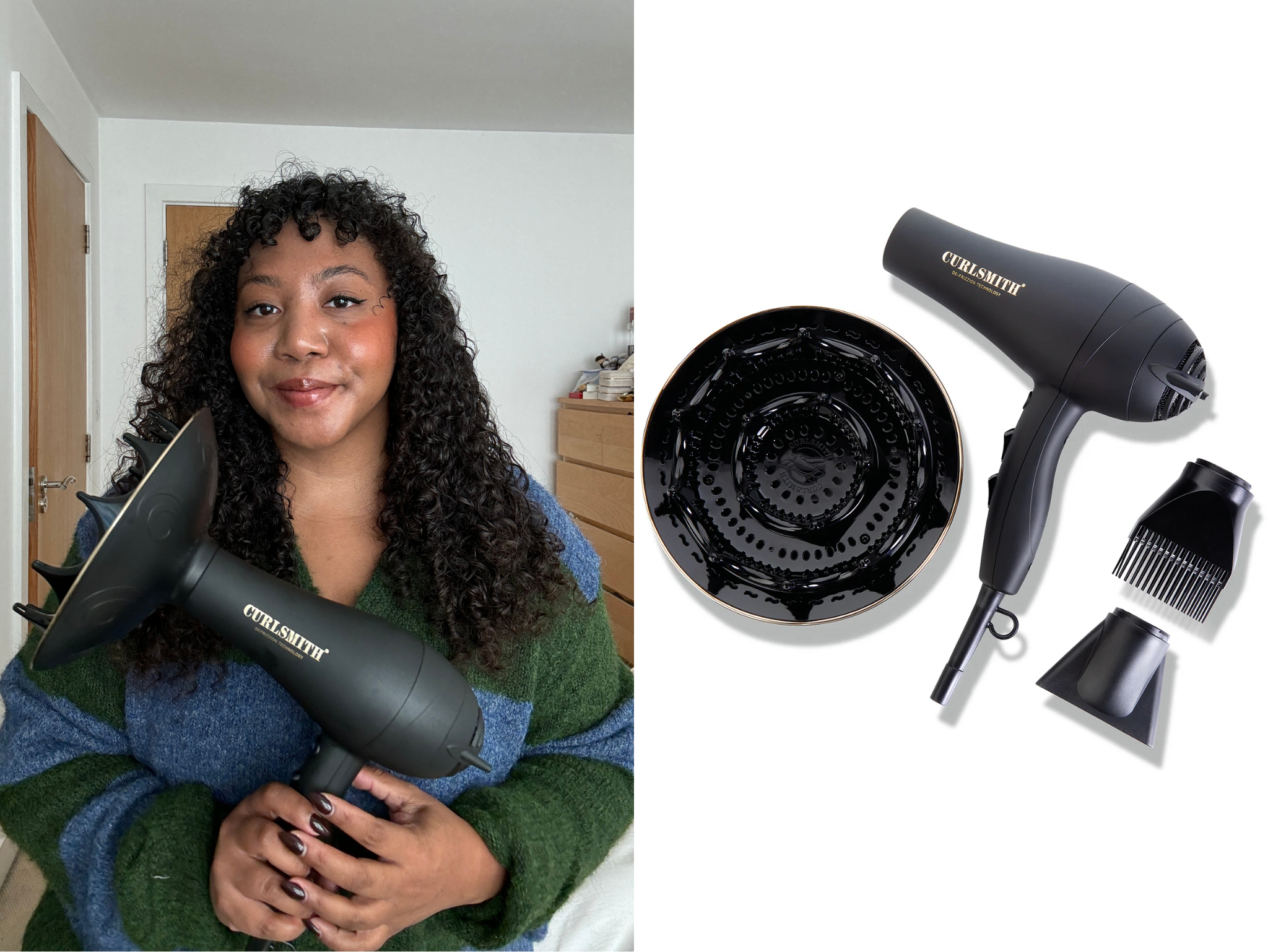 best hair dryers Curlsmith defrizzion dryer and XXL diffuser indybest