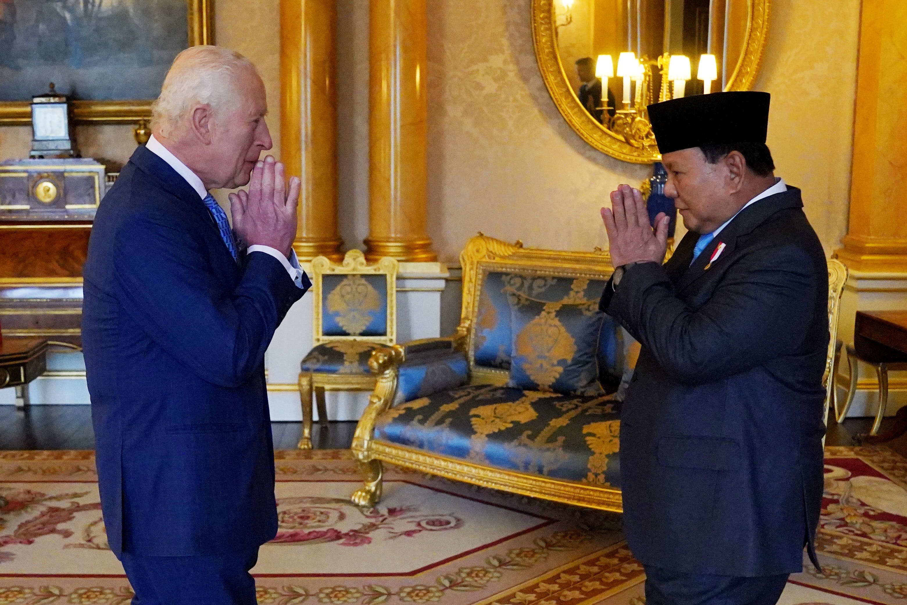 The King welcomes President Prabowo Subianto of Indonesia at Buckingham Palace (Jonathan Brady/PA)