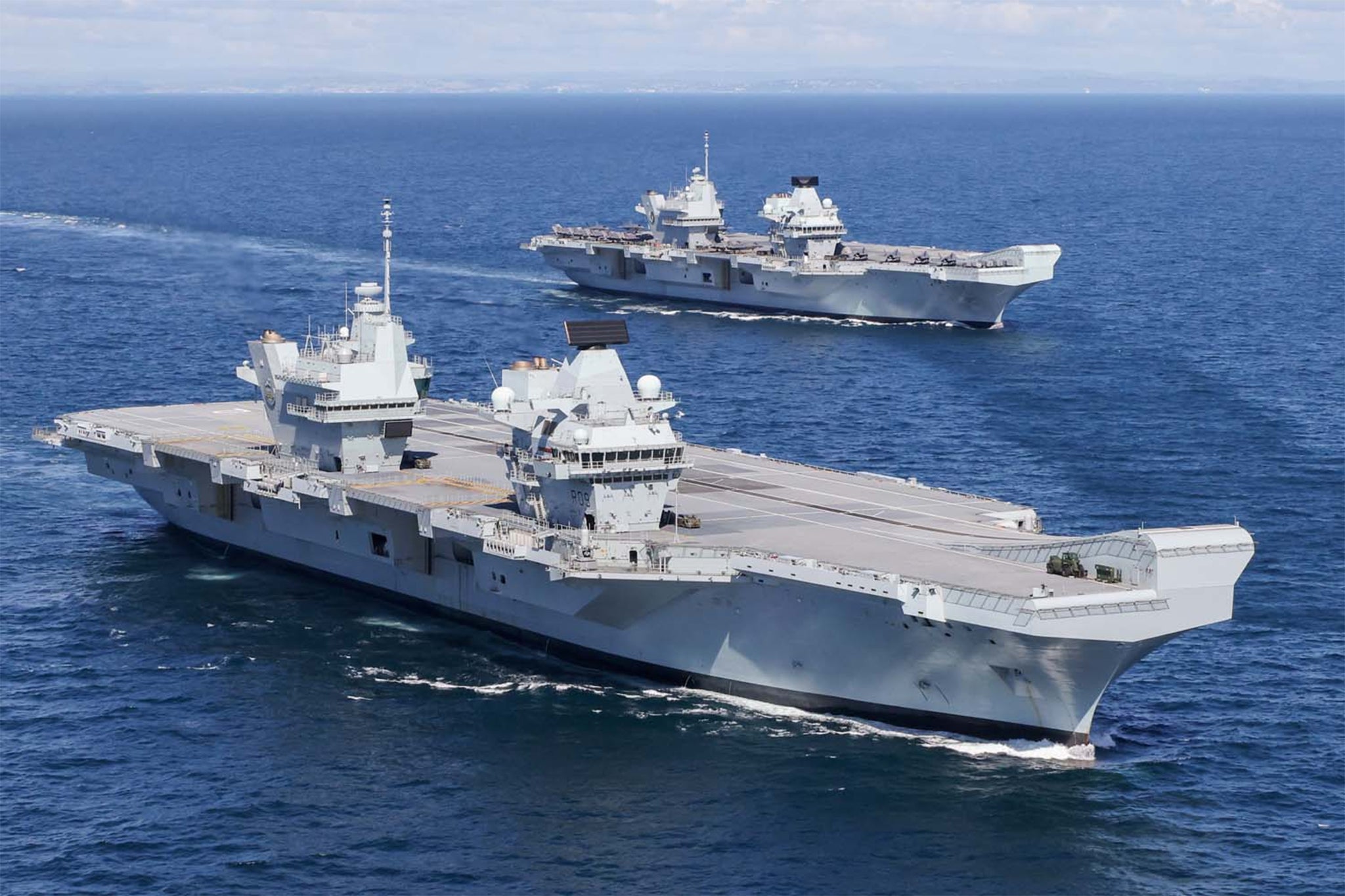 HMS Queen Elizabeth and HMS Prince of Wales, Britain’s two aircraft carriers, meet at sea for the first time