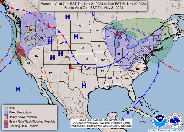 <p>Weather Prediction Center’s forecast of the storm’s path as it heads towards northern California</p>