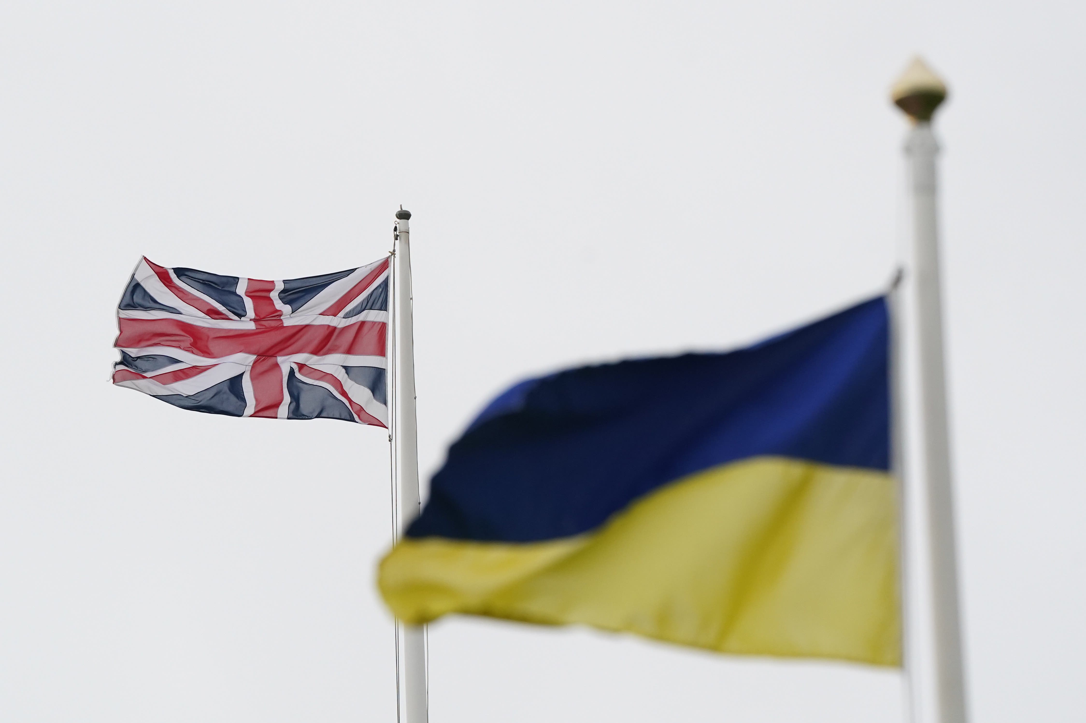 An Ukrainian and Union flag flying above Spanish City in Whitley Bay, North Tyneside (PA)