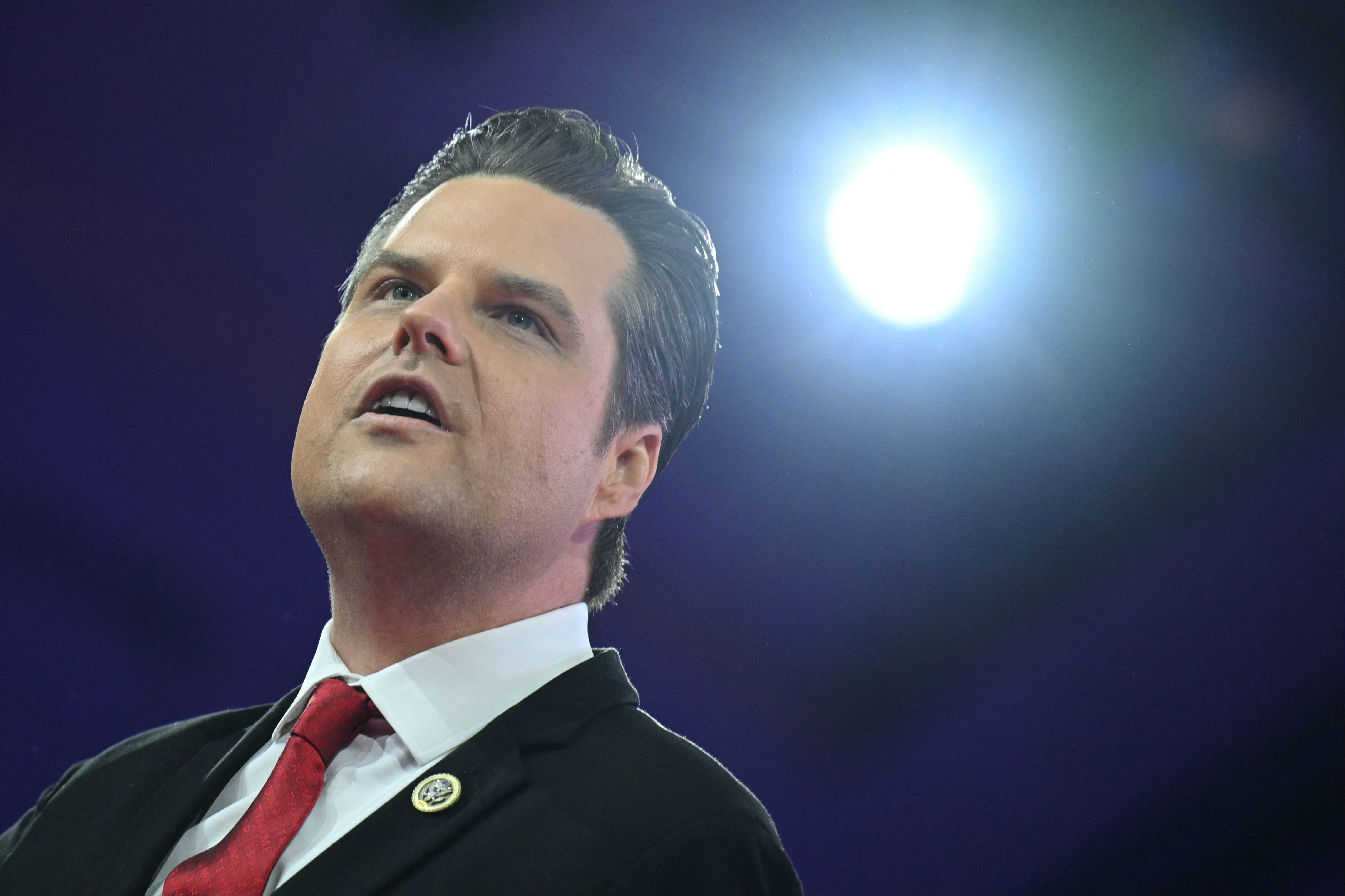 Matt Gaetz speaks at the Conservative Political Action Conference (CPAC) in National Harbor, Maryland, on February 23, 2024. Trump’s inner orbit believed that his past was too likely to be a problem if he became attorney general, according to a report