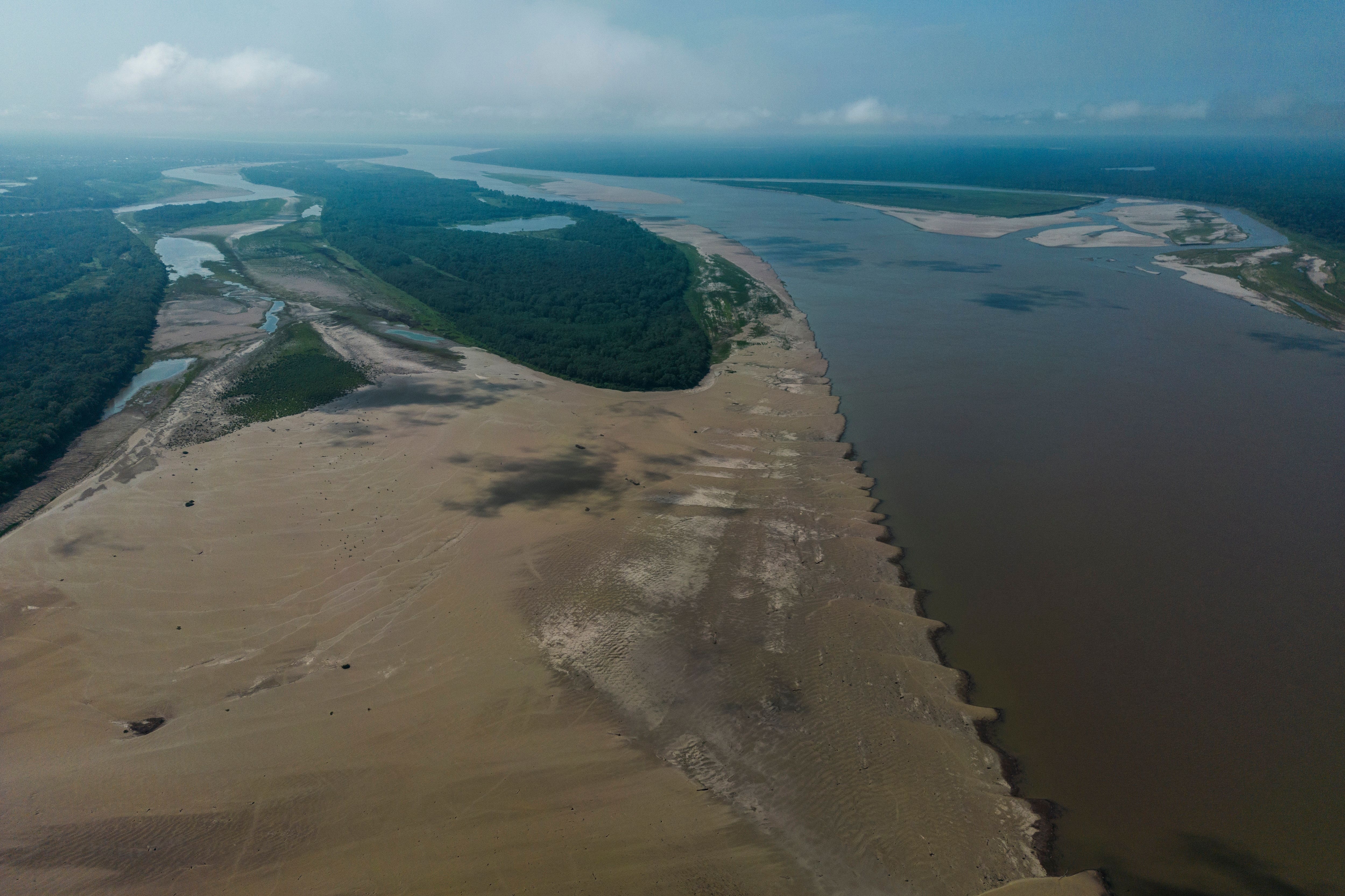 Signs of drought are visible on the Amazon River, near Leticia, Colombia. (Ivan Valencia/AP)