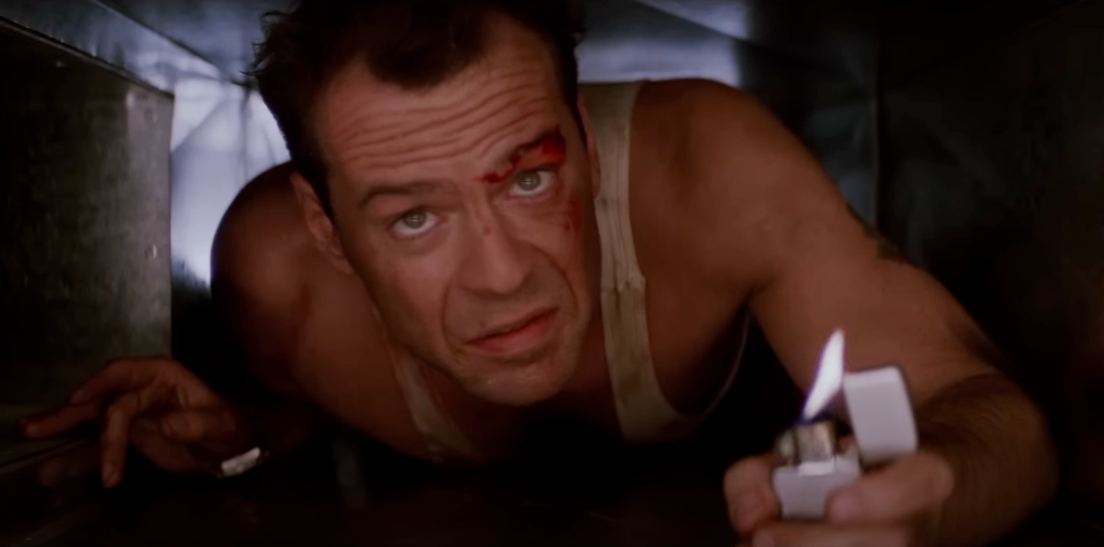 Bruce Willis’s John McClane crawls through the vents of Nakotami Plaza in ‘Die Hard’