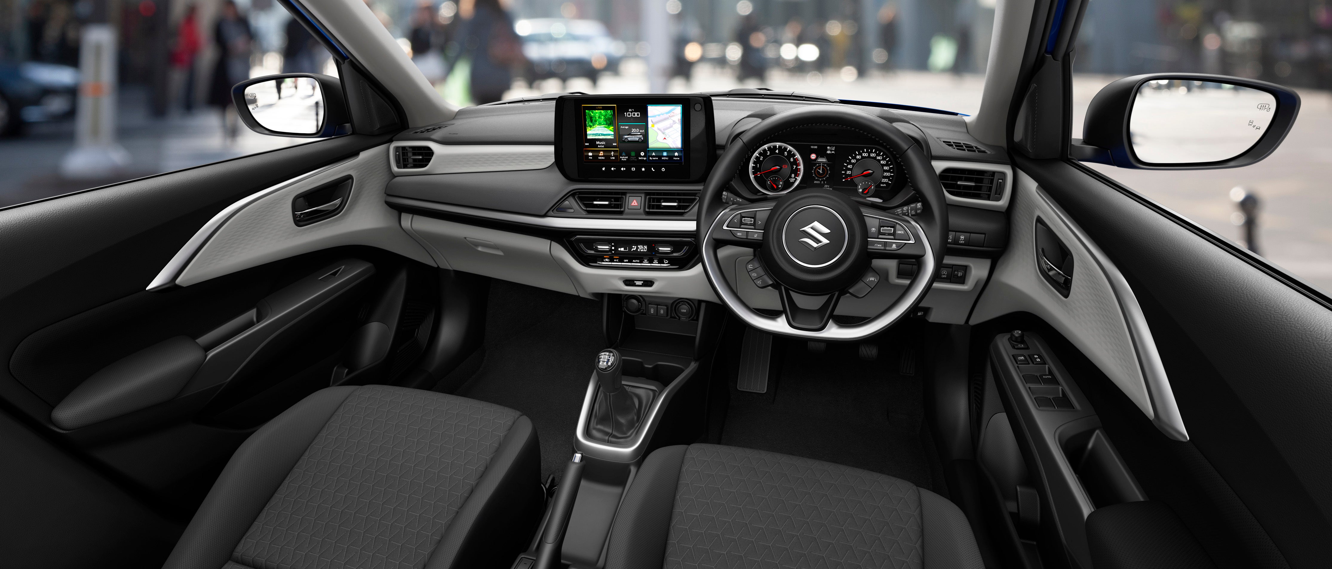 The flat bottom steering wheel adds to the sporty feel while also being comfortable