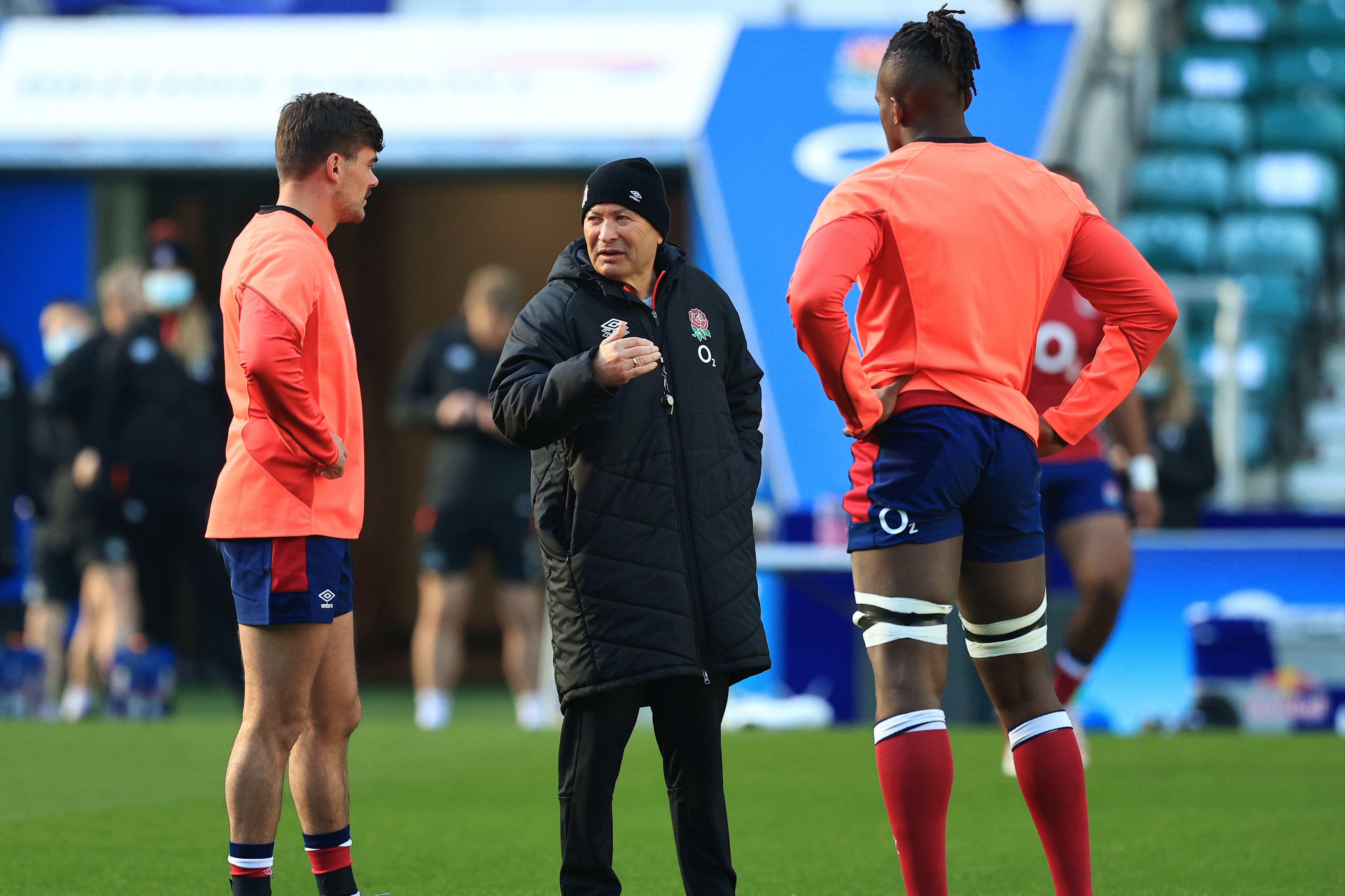 George Furbank (left) has praised the coaching qualities of Eddie Jones (centre)