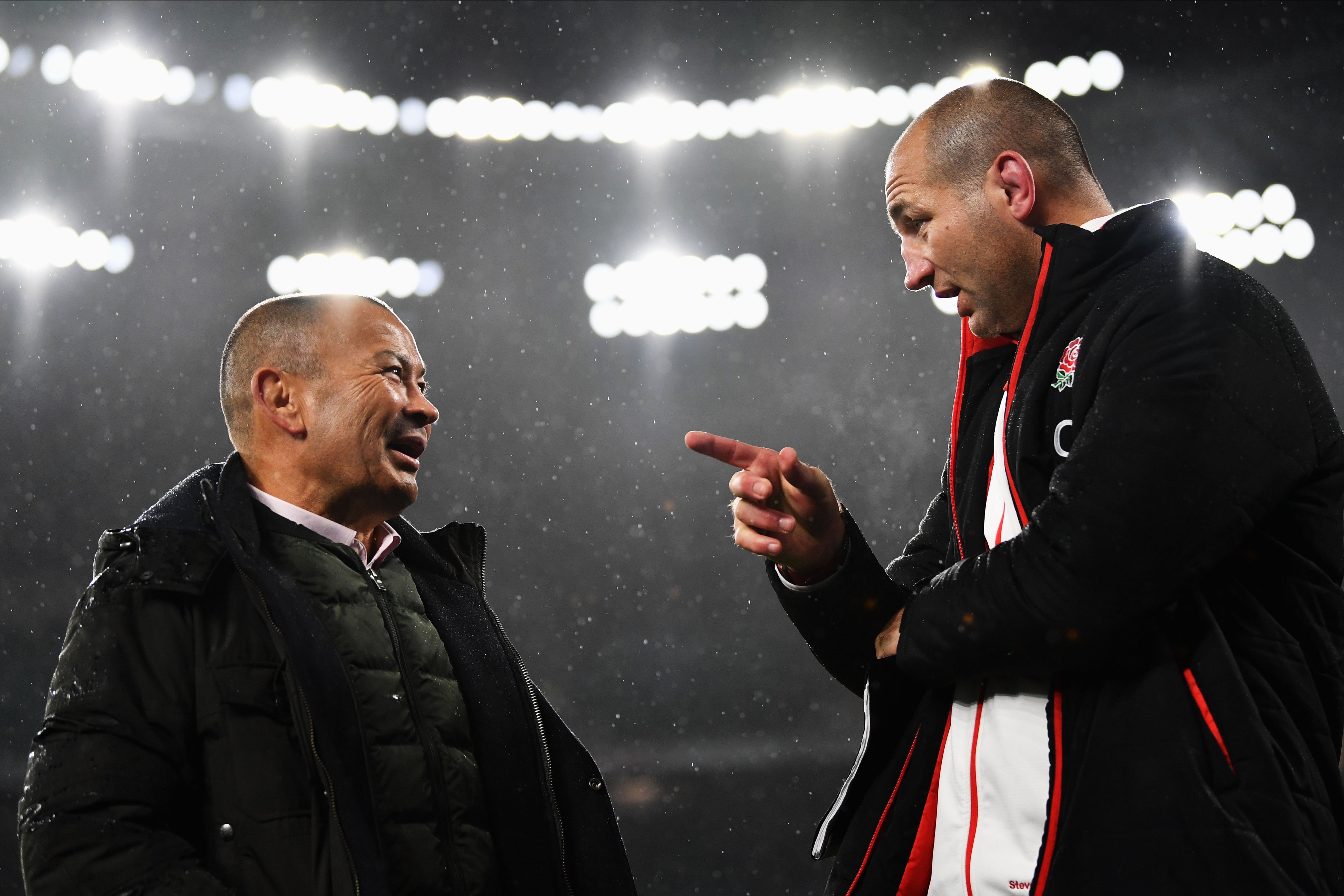 England’s former coach Eddie Jones with his successor (and former assistant) Steve Borthwick