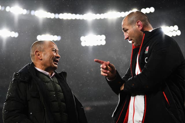 <p>England’s former coach Eddie Jones with his successor (and former assistant) Steve Borthwick </p>