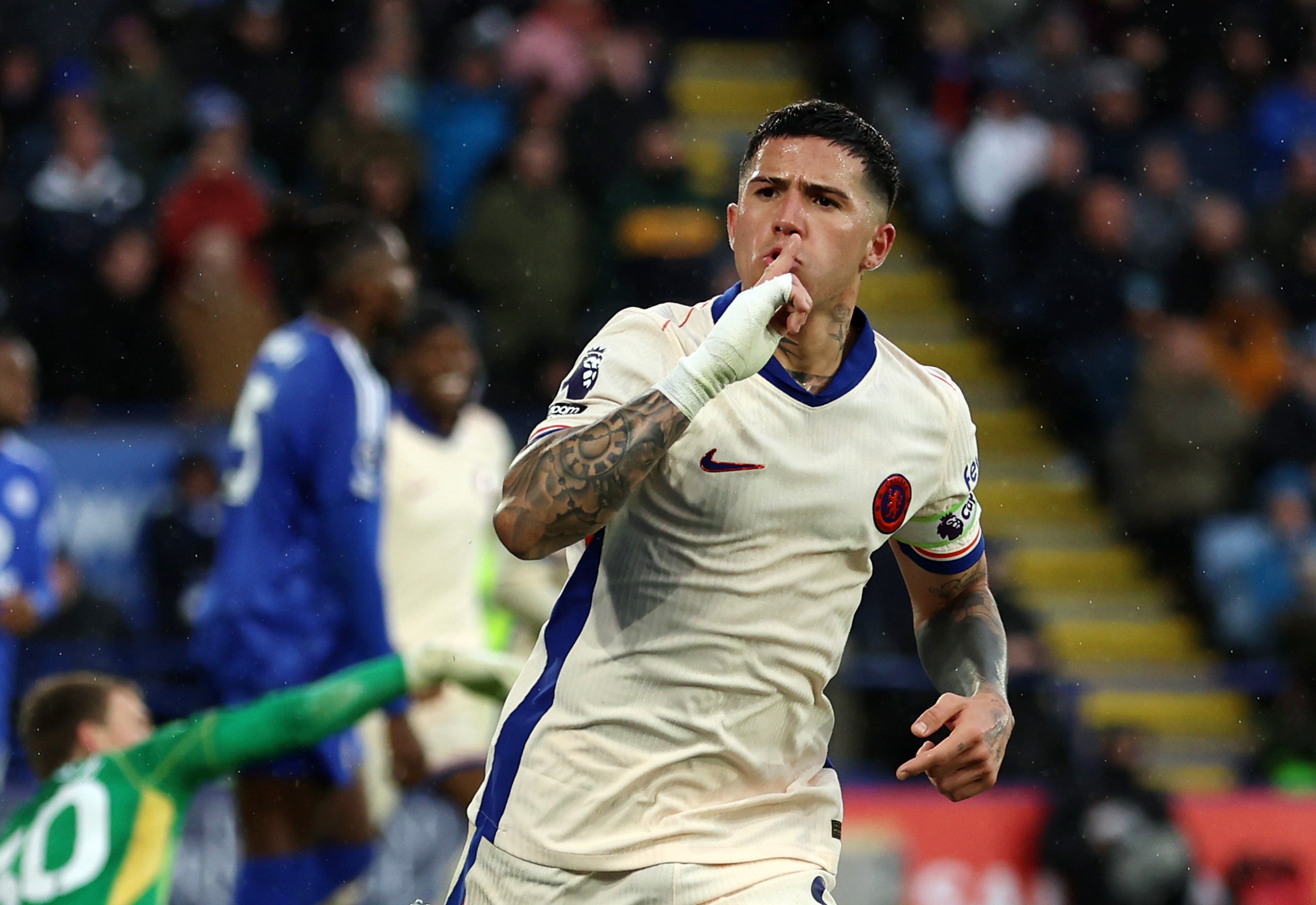 Enzo Fernandez silences the home fans after his second-half header puts Chelsea 2-0 up