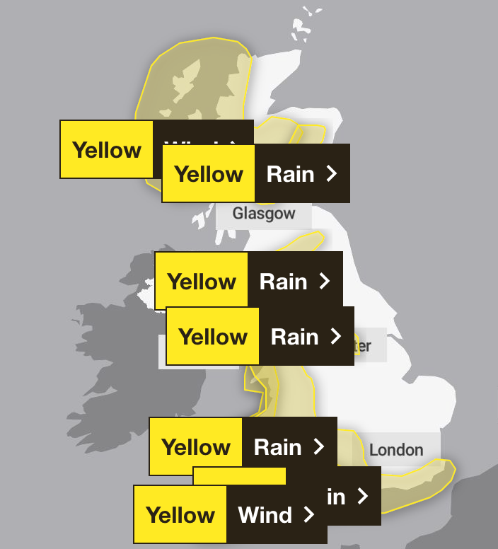 Seven weather alerts remained in force as of 3pm on Saturday