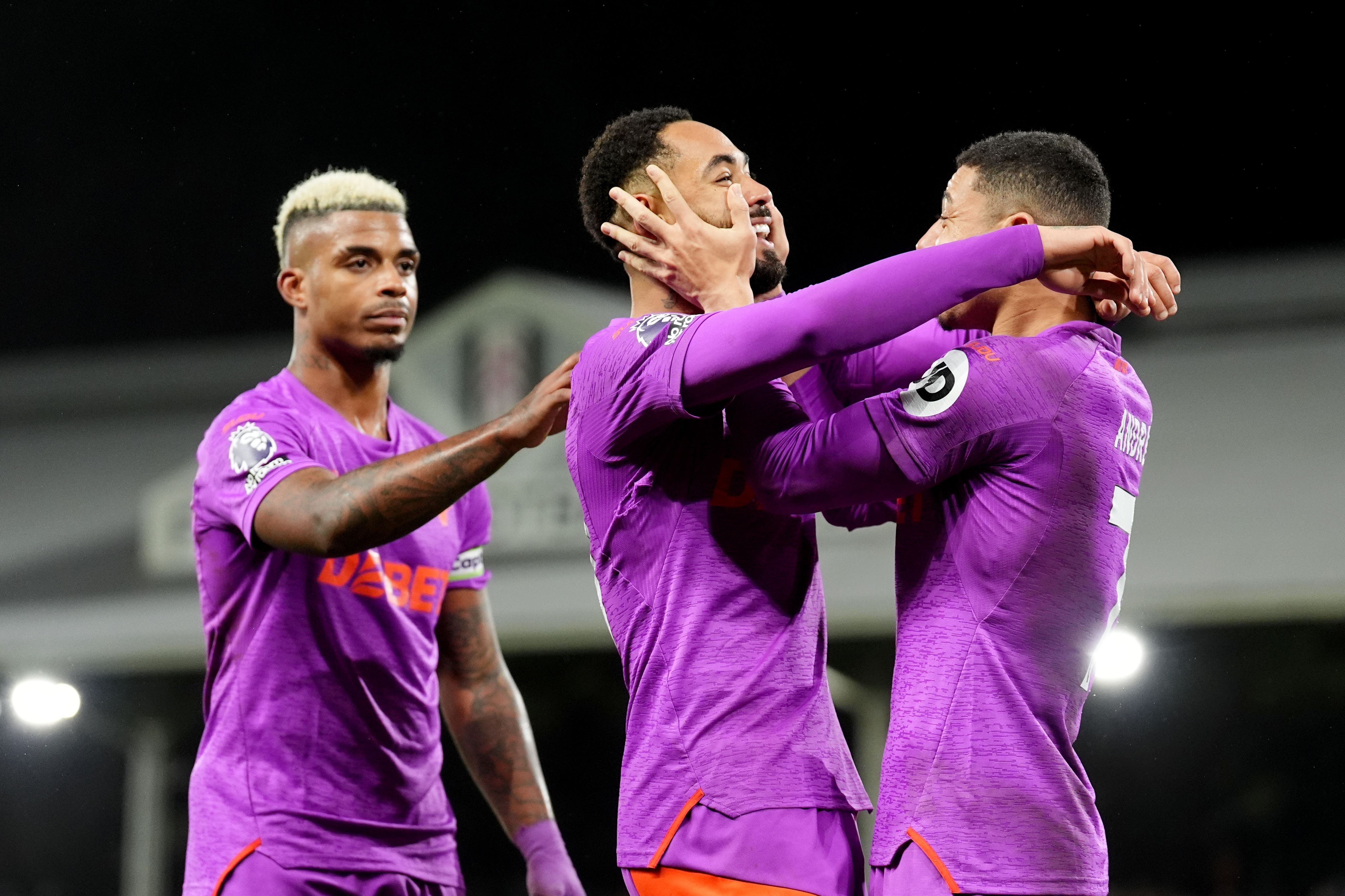 Matheus Cunha (centre) netted a brace as Wolves saw off Fulham