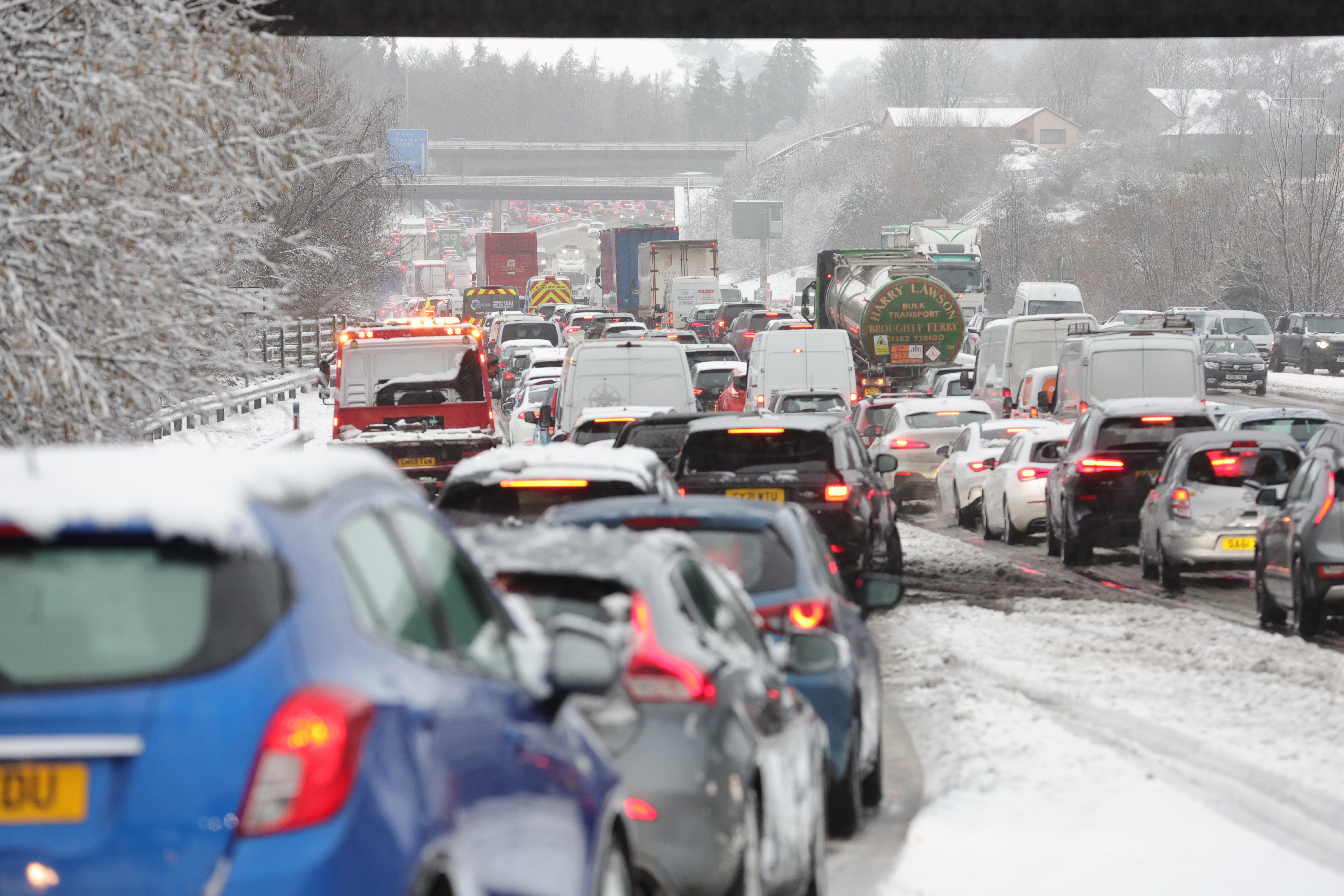 Traffic at a standstill on the M80 near Castlecary, North Lanarkshire, Scotland, on Saturday