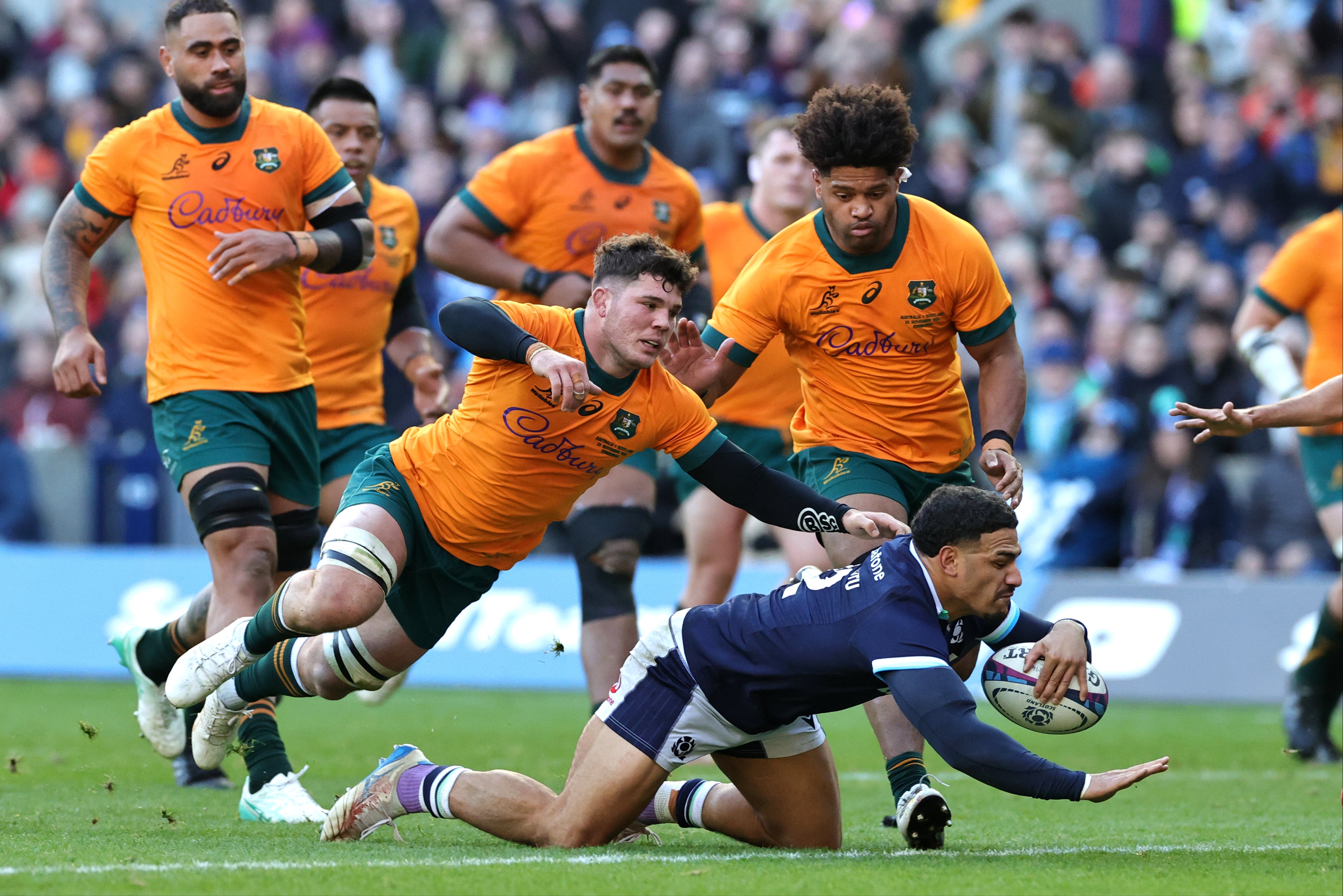 Sione Tuipulotu scored Scotland’s first try against Australia