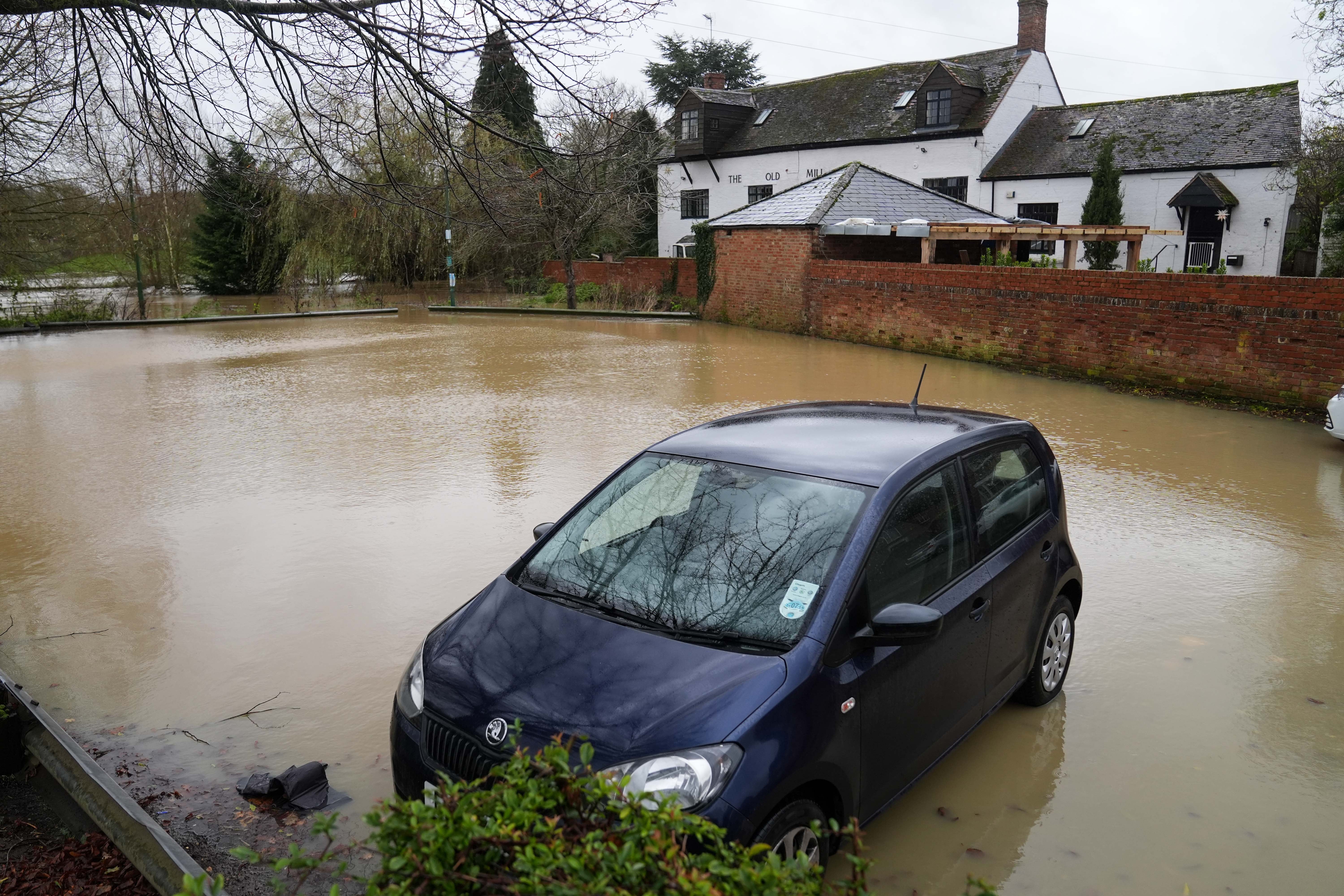 A flooded car park in Shipston-on-Stour, Warwickshire