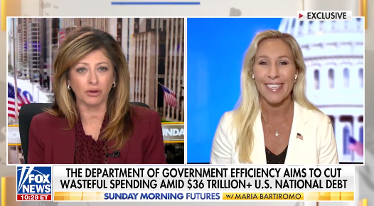 Georgia Rep Majorie Taylor Greene is interviewed by Maria Bartiromo on ‘Sunday Morning Futures’ on Fox News on November 24, 2024