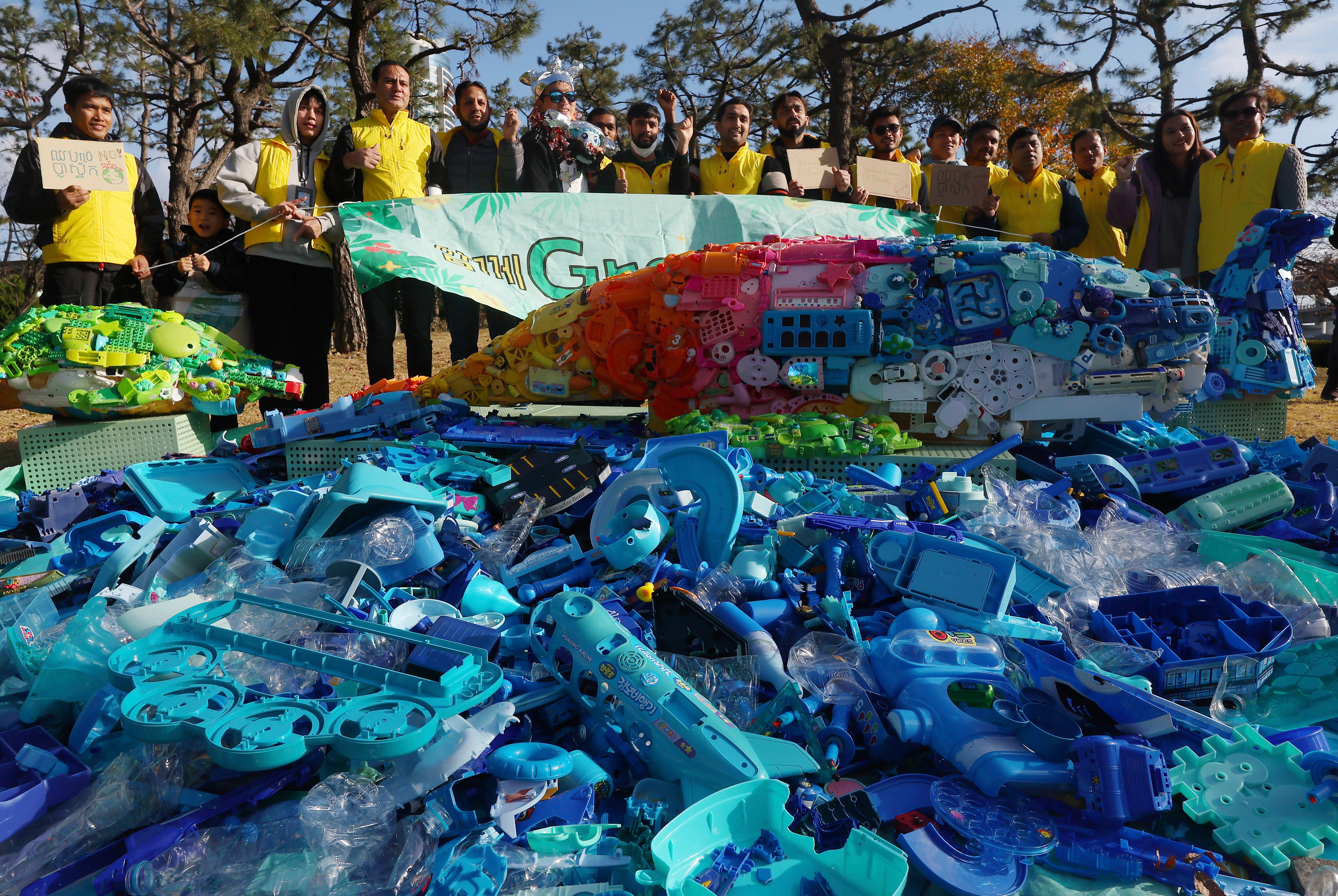 Environmental activists hold a protest on Saturday, November 23, 2024, to demand a stronger treaty against plastic pollution before the 5th session of the International Negotiating Commission on Plastic Pollution, which is scheduled to take place on 25 November