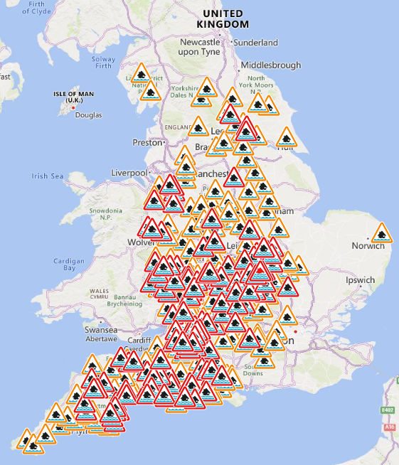 Flood warnings and alerts across the UK, 25 November