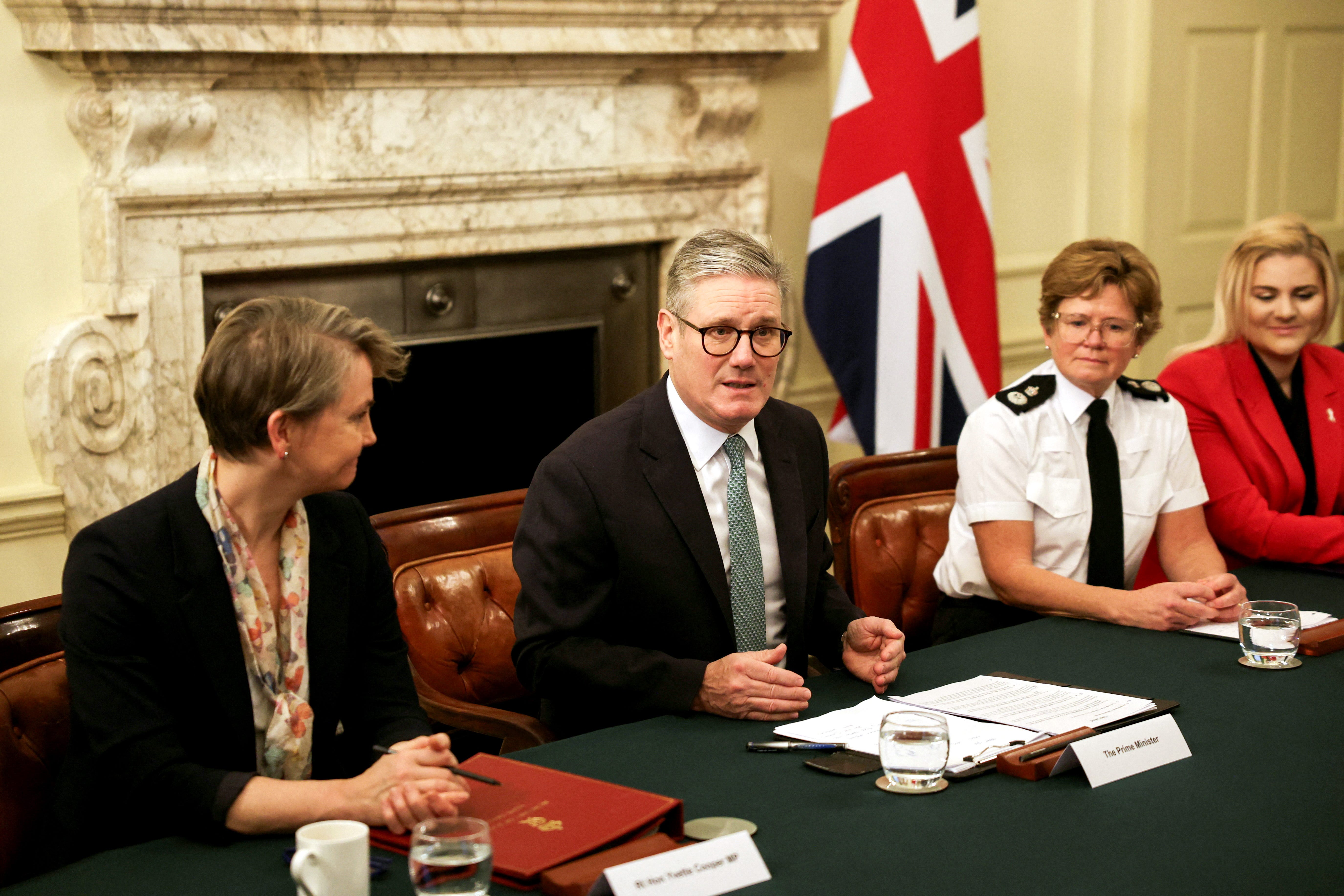 Prime Minister Sir Keir Starmer hosted a summit at 10 Downing Street, central London, with police chiefs, transport bosses and industry leaders to urge a co-ordinated response to spiking (PA)