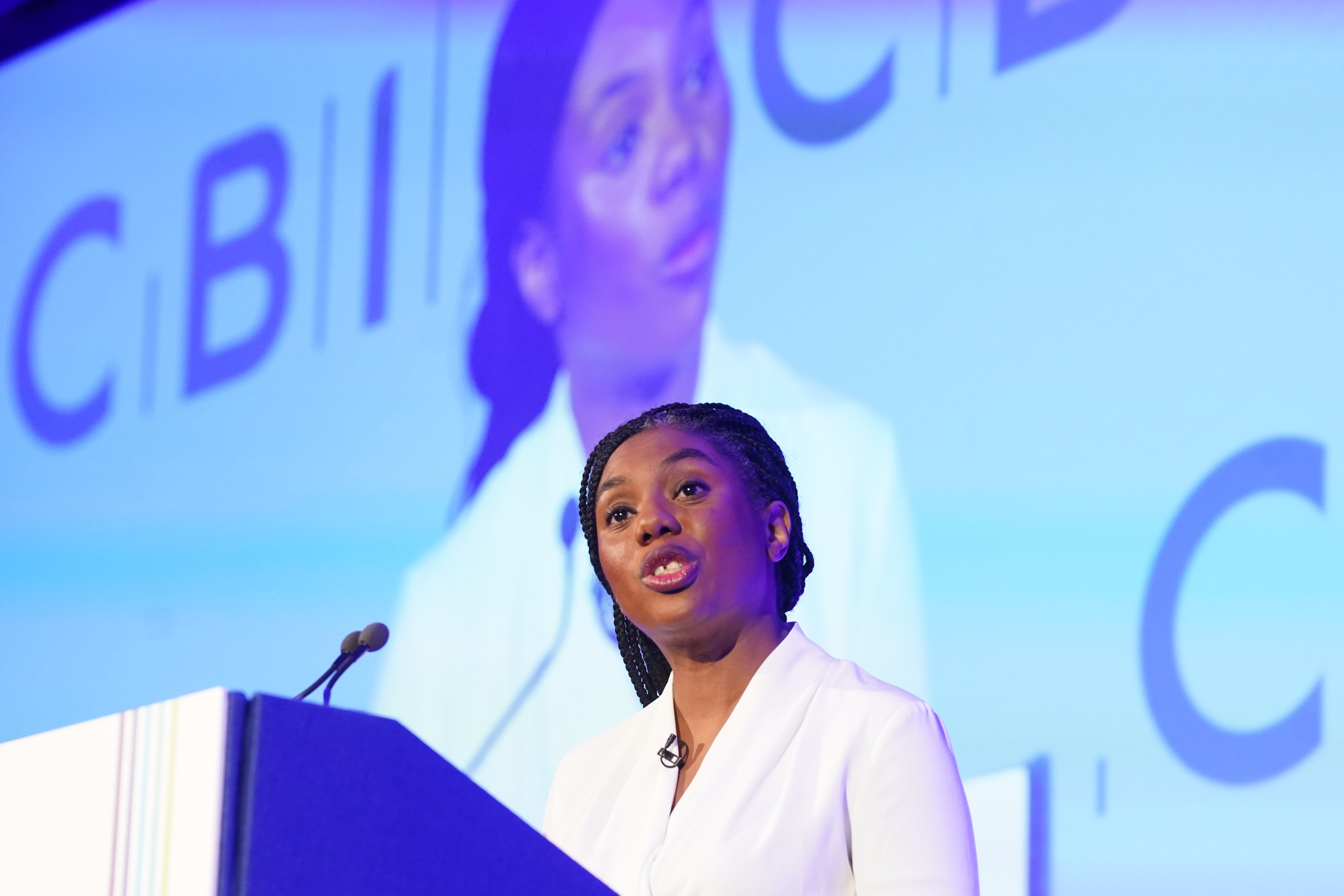 Conservative party leader Kemi Badenoch speaking at the Confederation of British Industry (CBI) conference