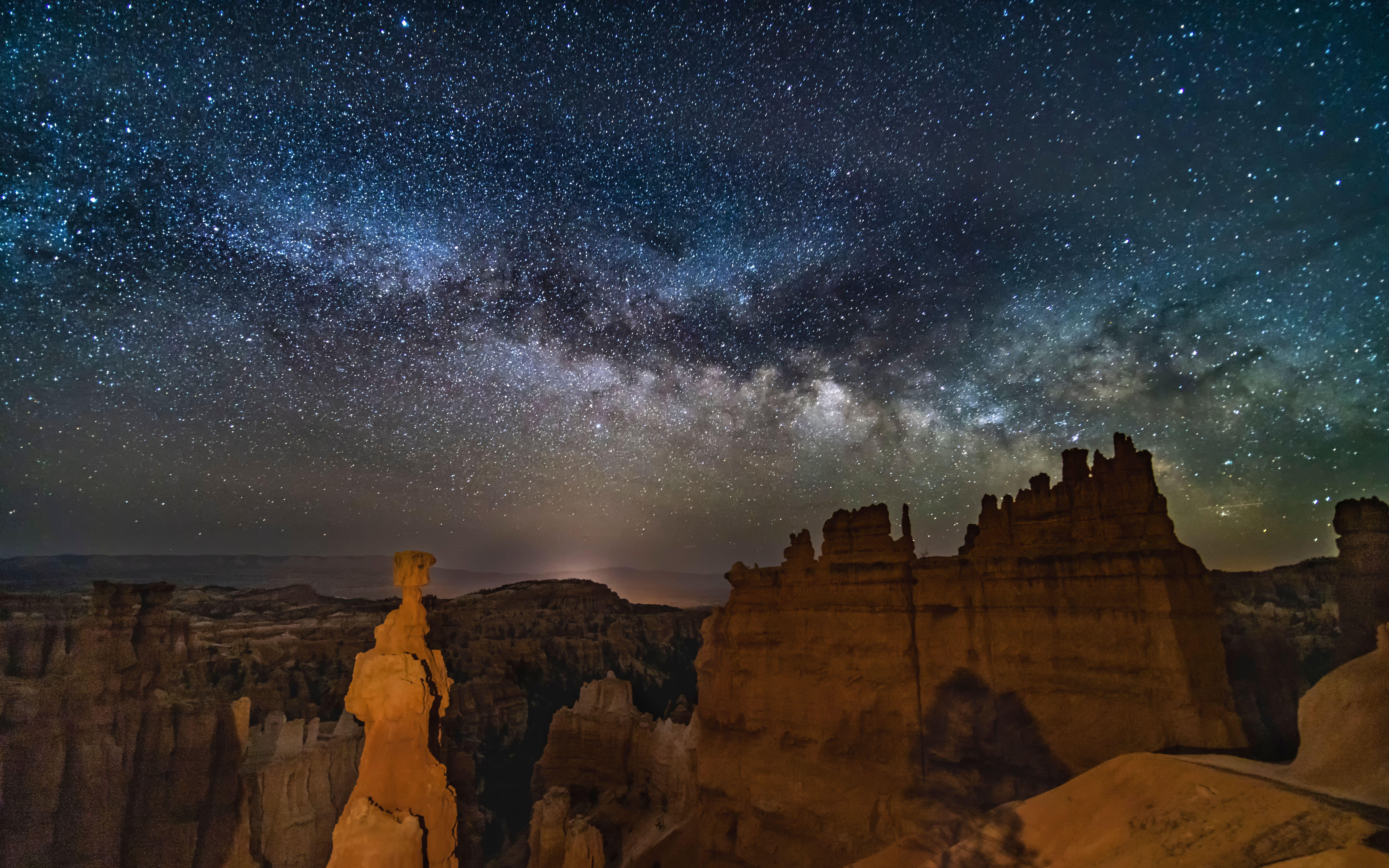 The Milky Way low in the sky over Thor’s Hammer below Sunset Point in Bryce Canyon National Park, Utah (Alamy/PA)