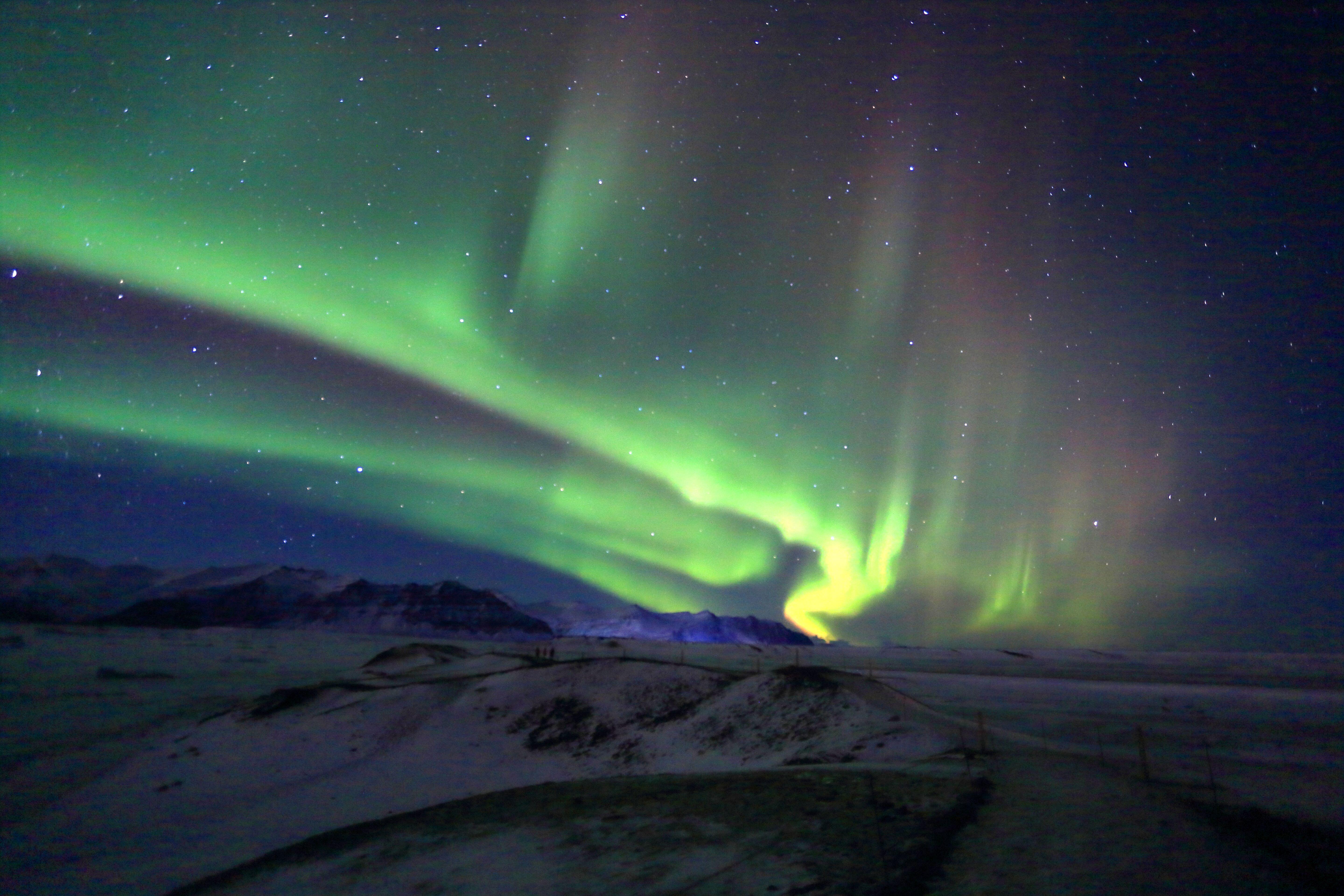 Northern Lights from Jokulsarlon Glacier Lagoon, Southern Iceland (Alamy/PA)