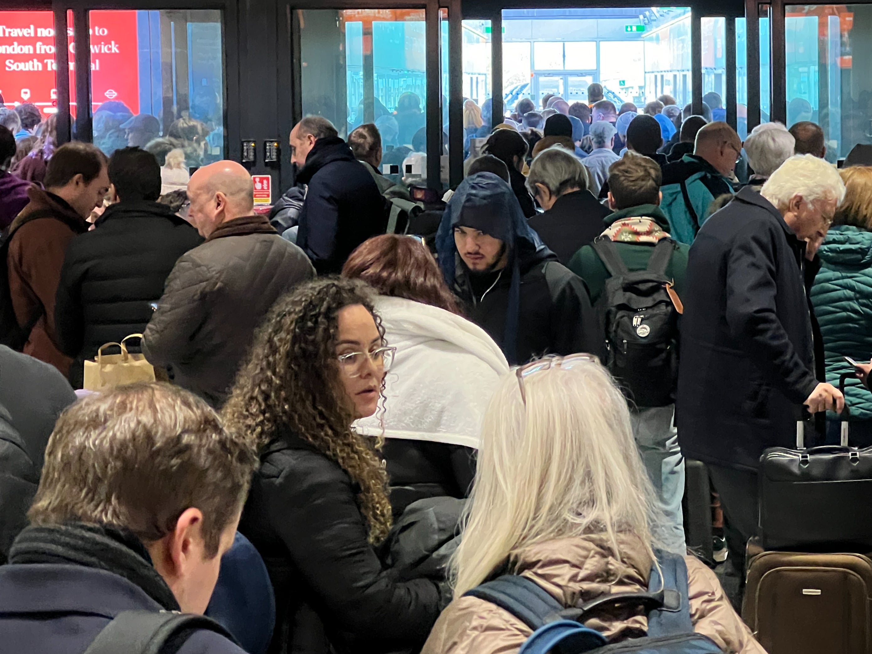 Action station: Queues at Gatwick airport during the emergency evacuation