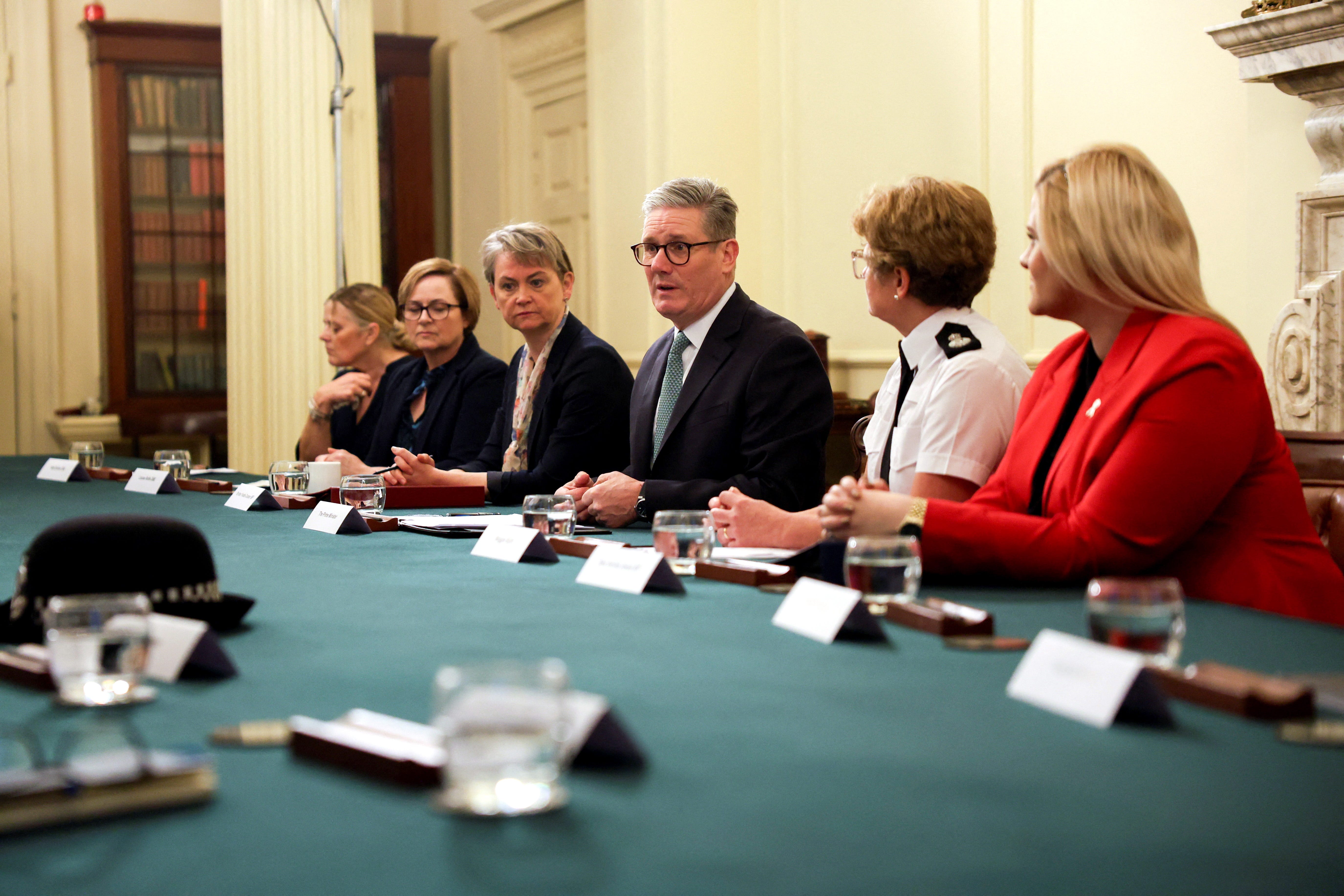 Prime Minister Sir Keir Starmer hosts a summit at 10 Downing Street, central London, with police chiefs, transport bosses and industry leaders to urge a co-ordinated response to spiking and violence against women and girls (Mina Kim/PA)