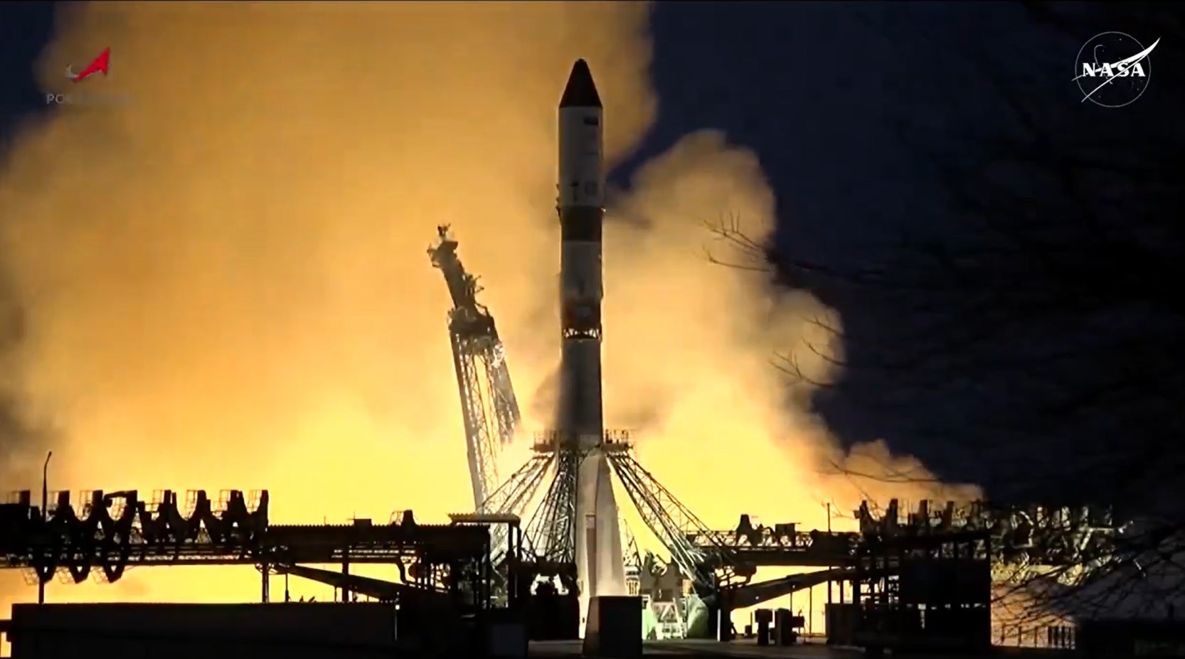 The Progress 90 spacecraft is pictured moments before launching from the Baikonur Cosmodrome in Kazakhstan last Thursday. The spacecraft reached the space station last weekend