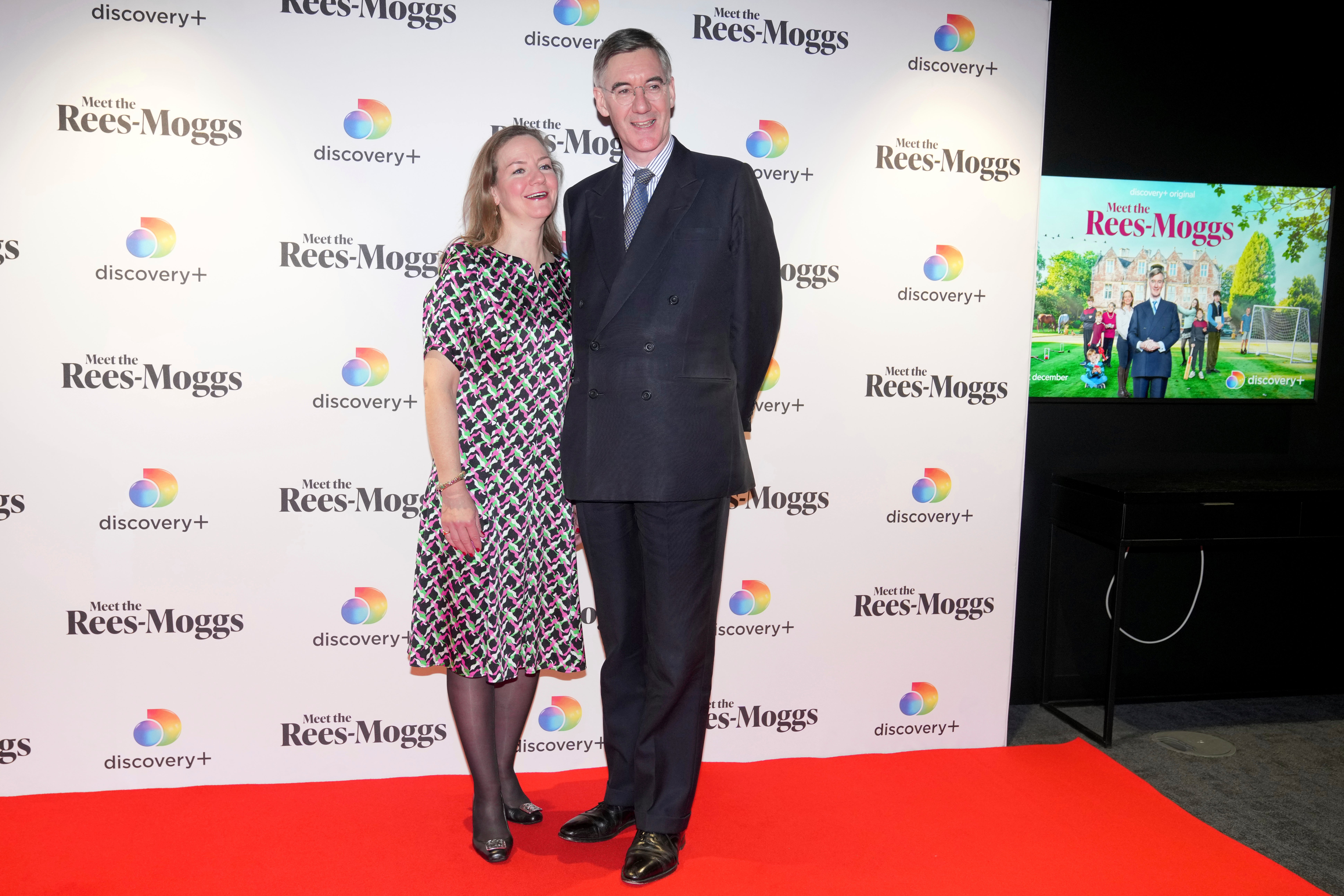 Jacob and Helena Rees-Mogg pose for photographers at a screening for the new television series ‘Meet the Rees-Moggs’ in London