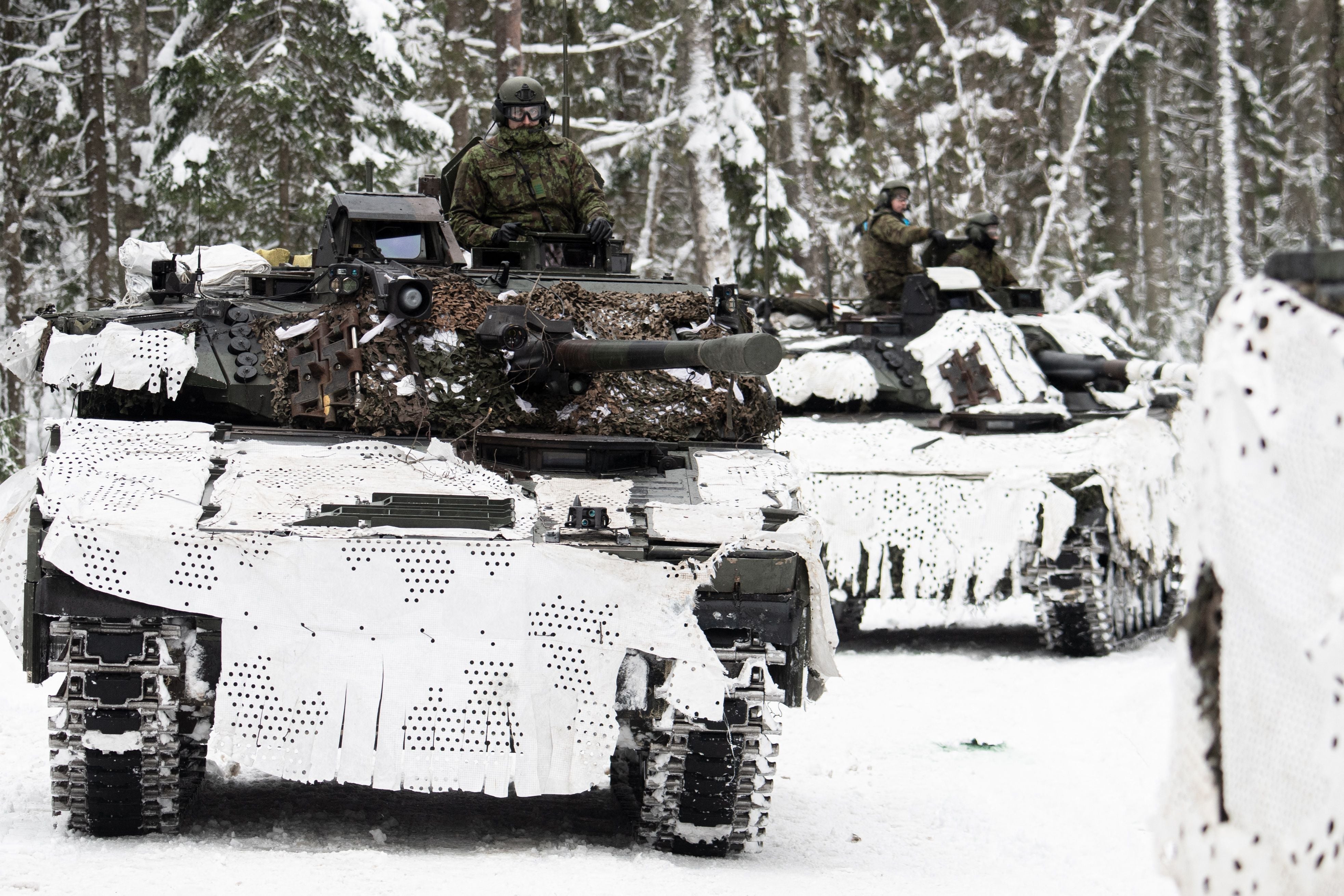 British soldiers take part in a major drill as part of Nato’s Enhanced Forward Presence (EFP) operation at the Tapa Estonian army camp near Rakvere in February 2022