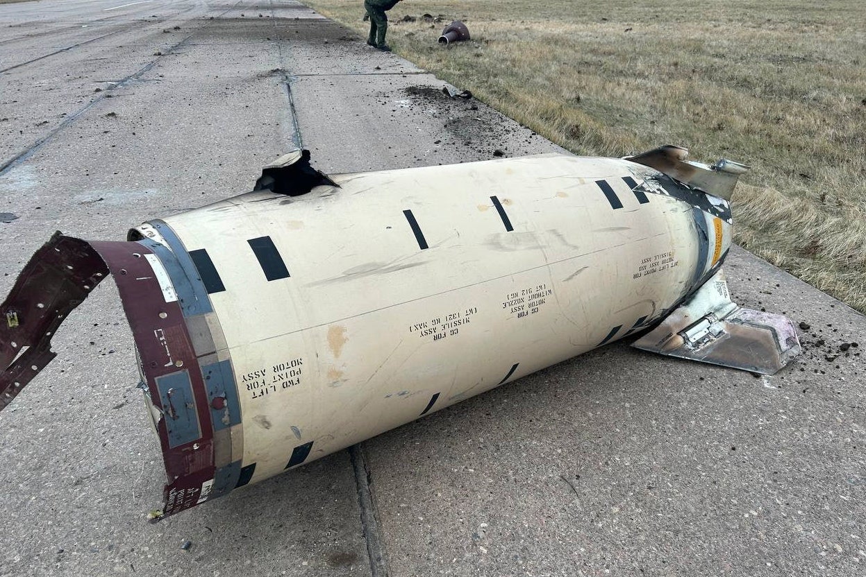 The fragments of a missile fired by Ukraine at the territory of Kursk airport in Russia seen in a picture released on Tuesday