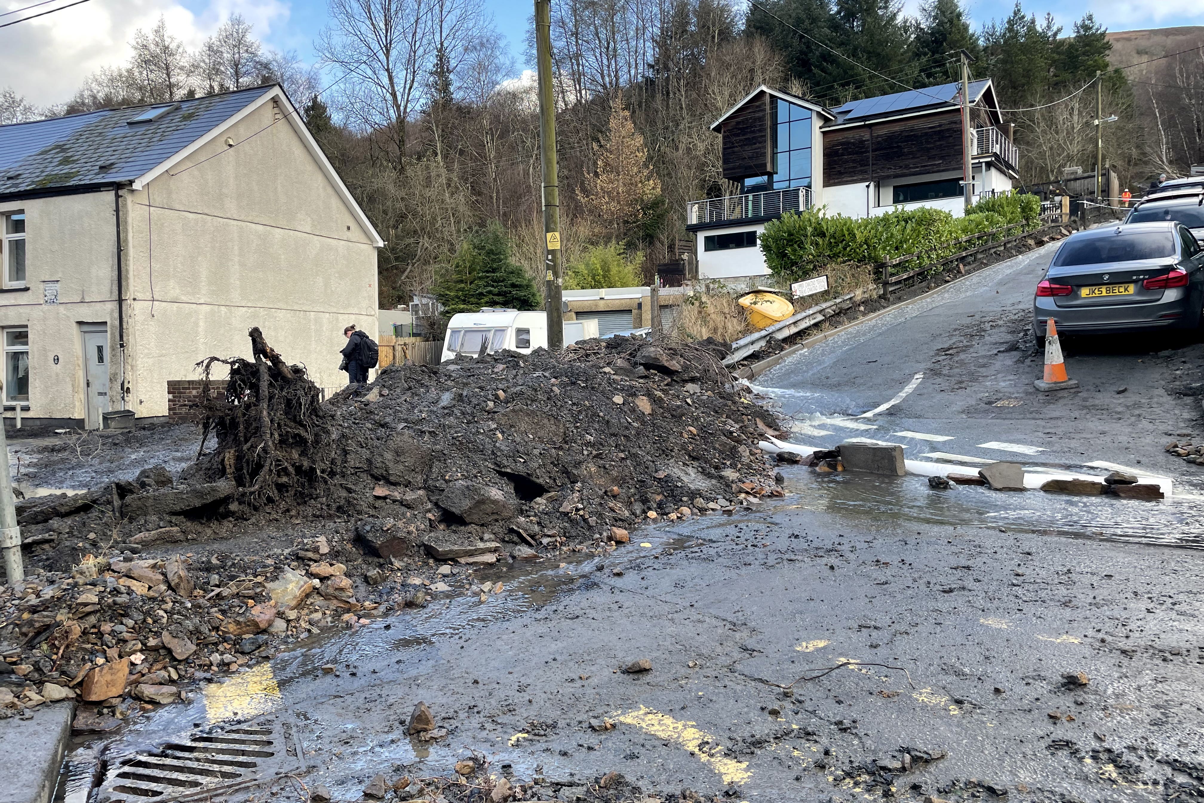 Debris on a street in Cwmtillery, Wales, where a mudslide forced residents from their homes (George Thompson/PA)