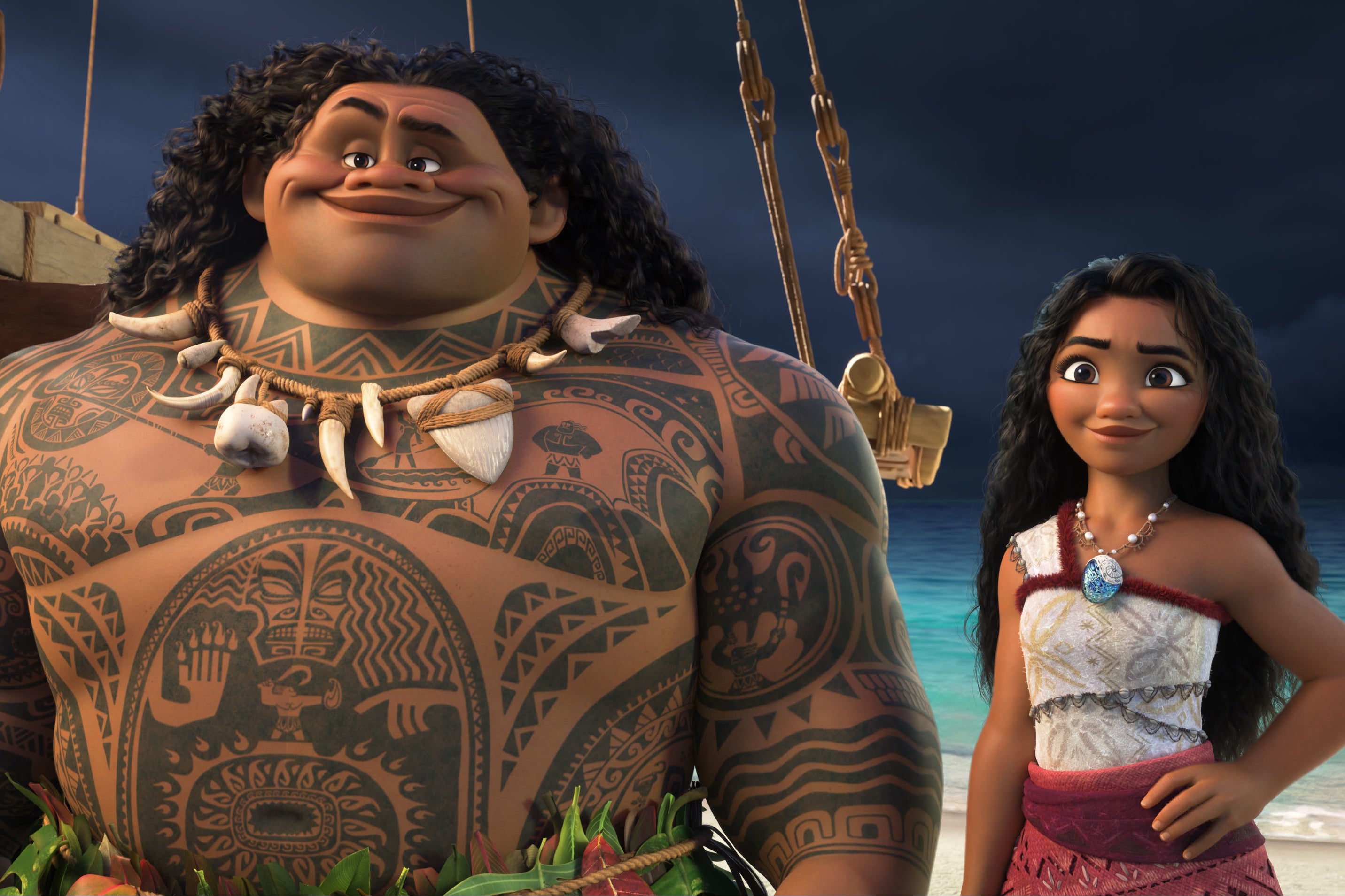 Maui (voiced by Dwanye Johnson) and Moana (Auli’i Cravalho) in ‘Moana 2'