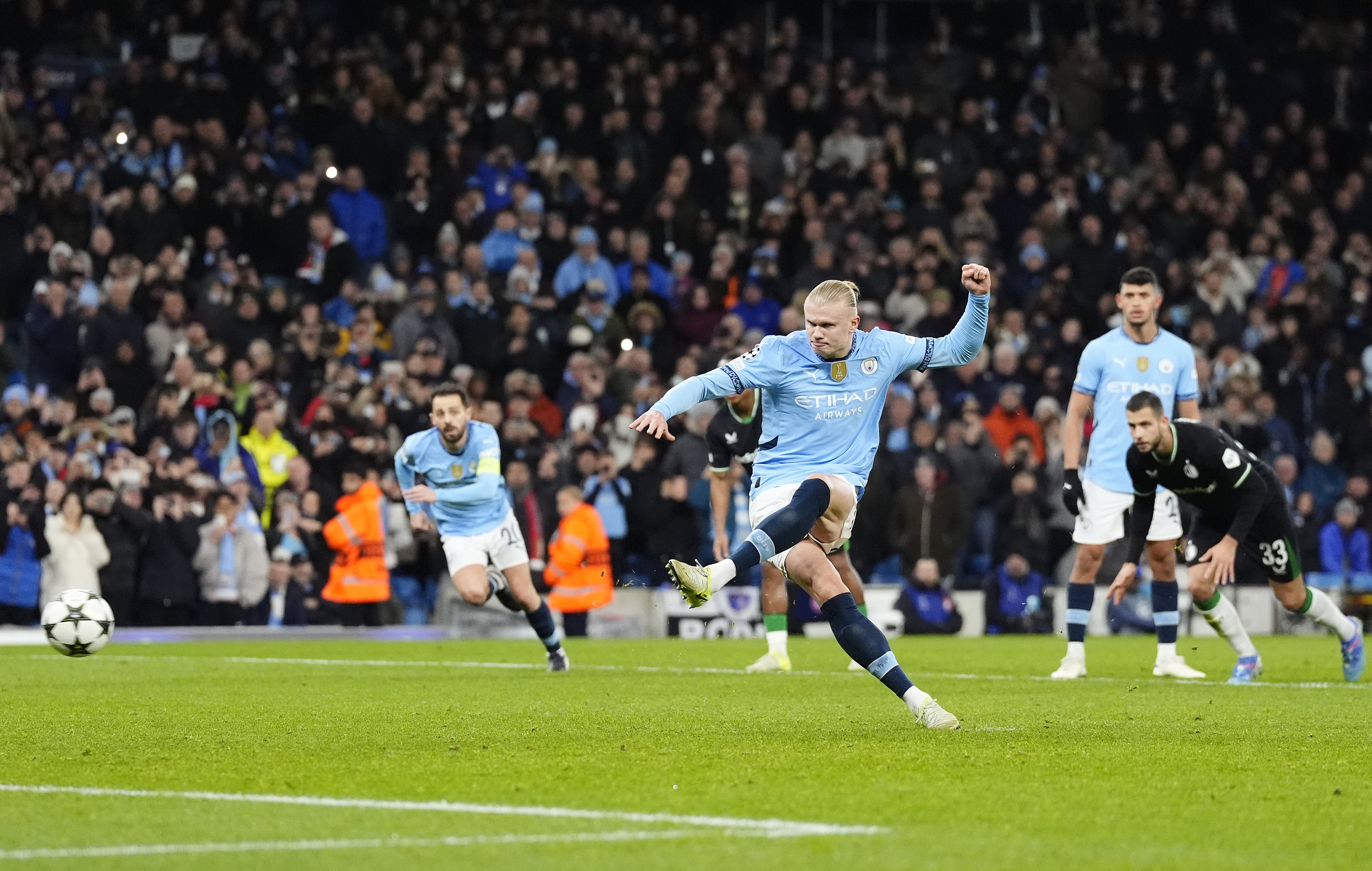 Erling Haaland scores Manchester City’s opener from a penalty