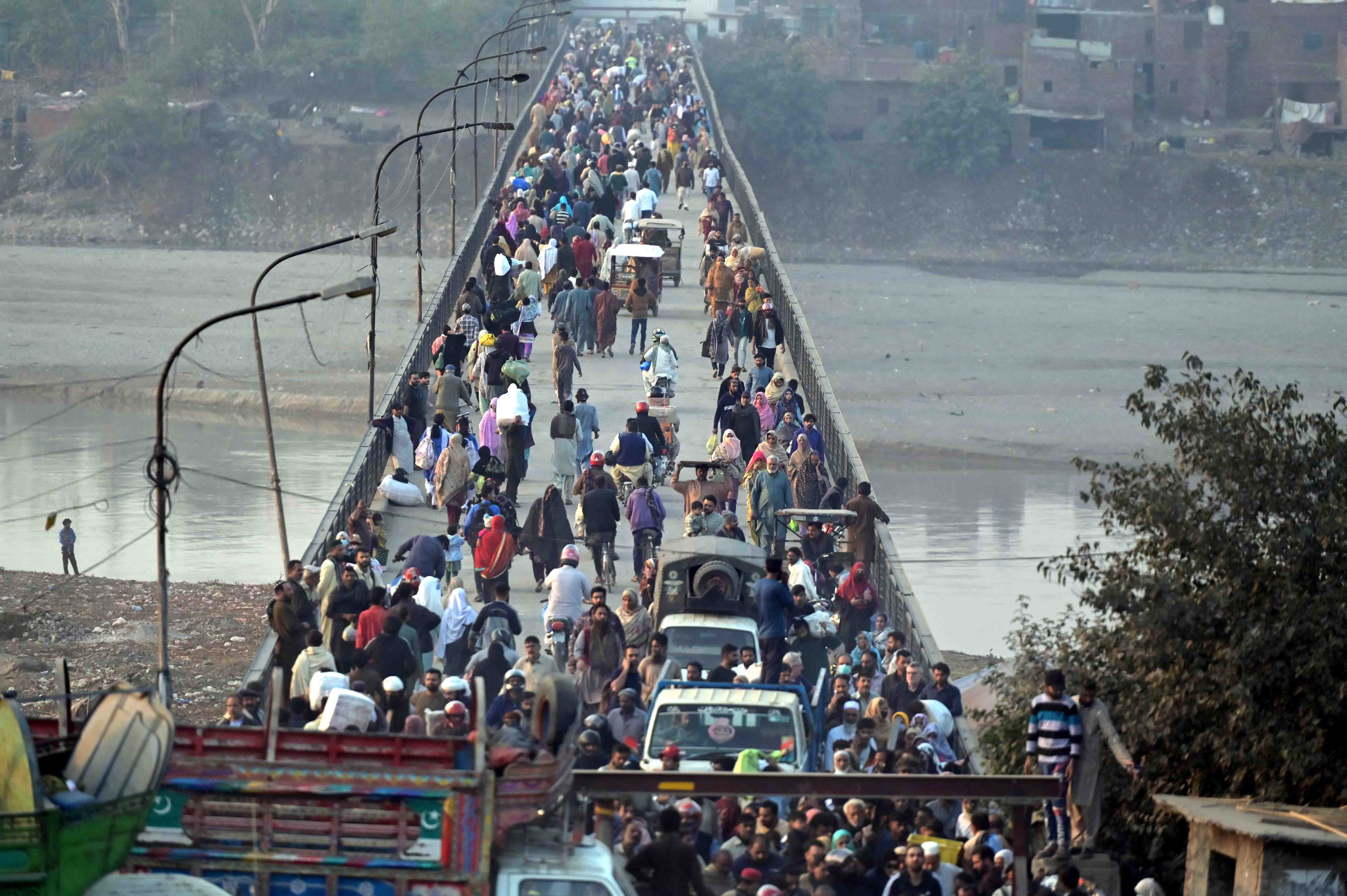 People use alternate routes to leave the city after highways and moterways are blocked