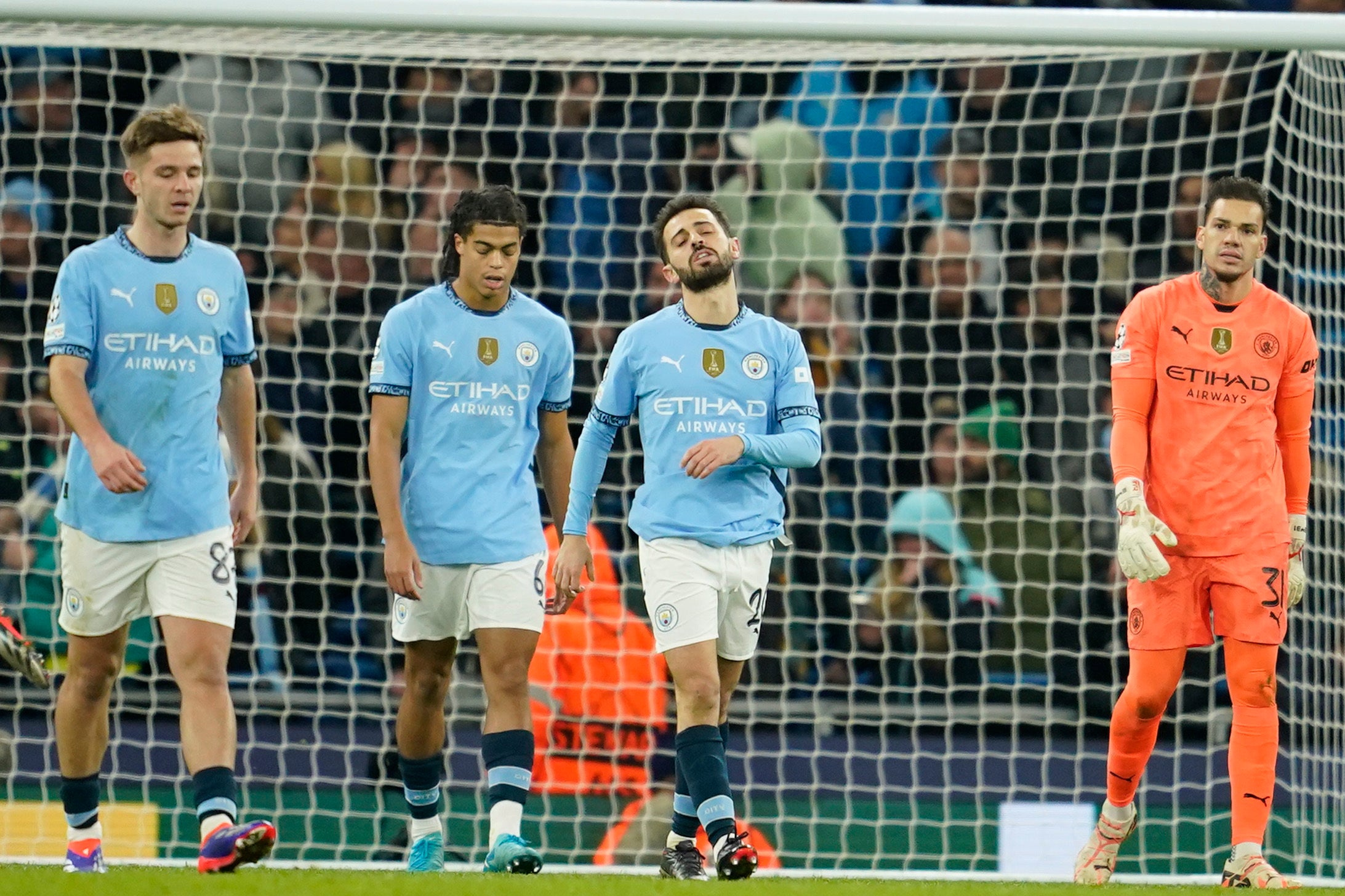 Manchester City’s players were distraught after Feyenoord’s leveller