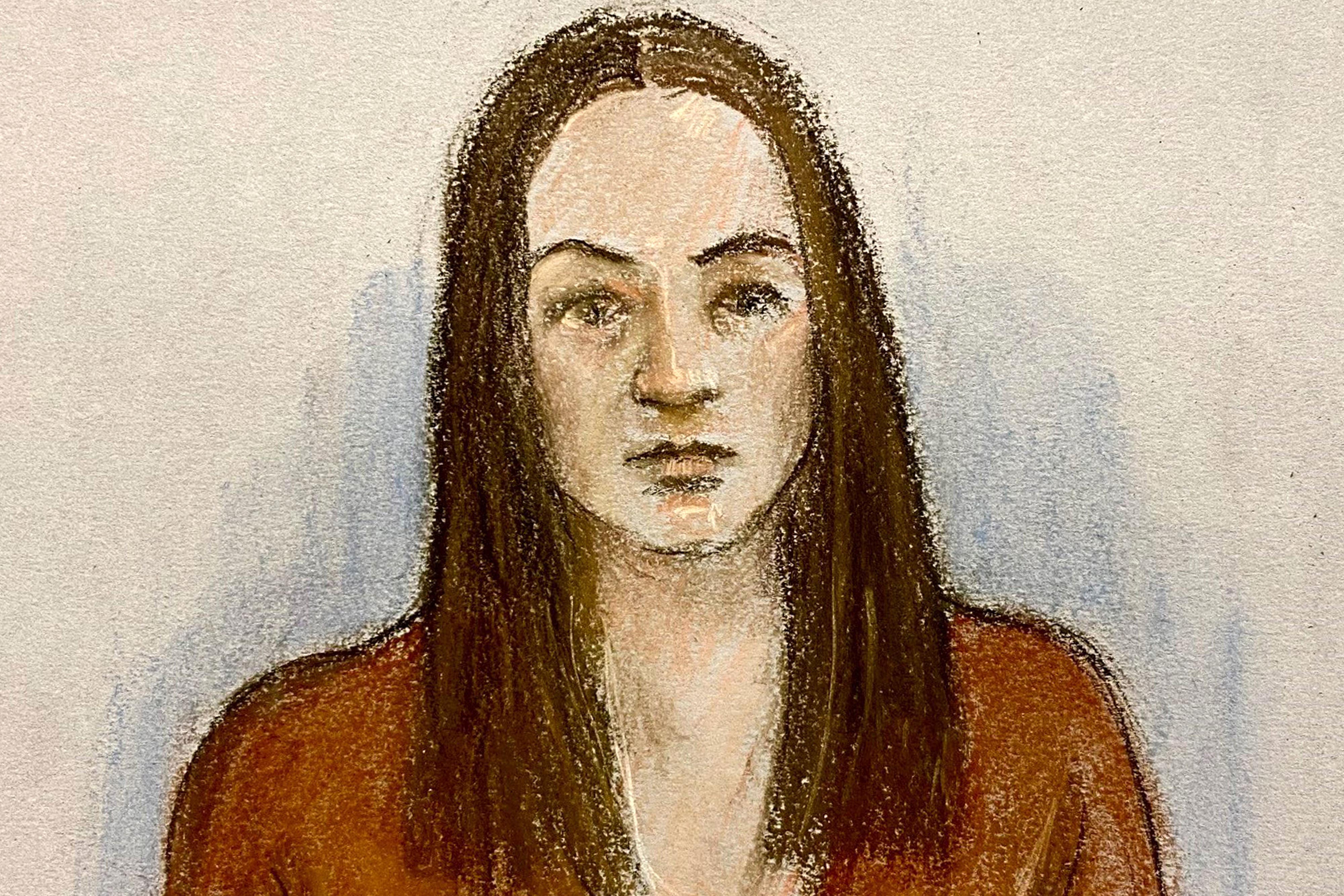 Court artist sketch by Elizabeth Cook of Bulgarian national Katrin Ivanova appearing via video link at Westminster Magistrates’ Court in September 2023 (Elizabeth Cook/PA)