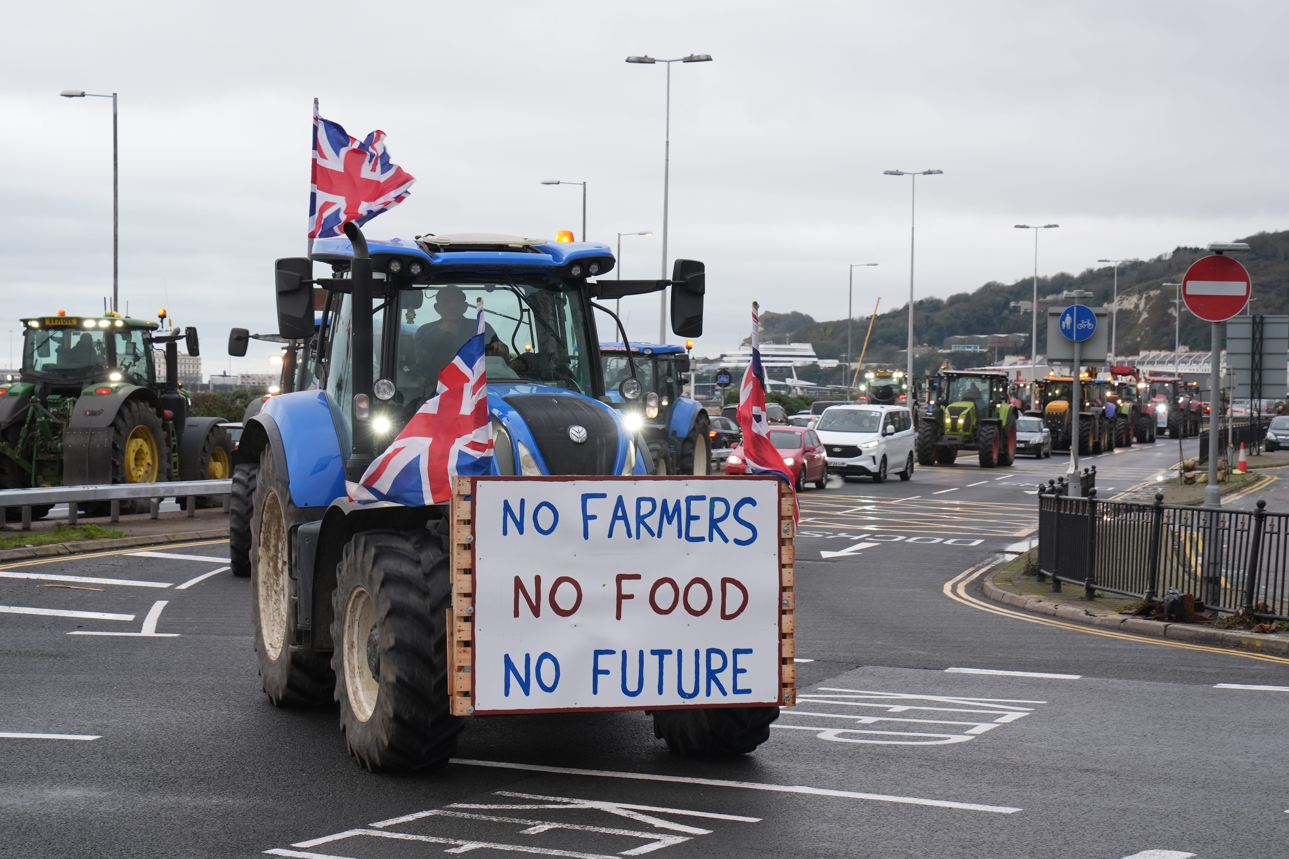 Farmers take part in a go-slow protest in Dover (Gareth Fuller/PA)