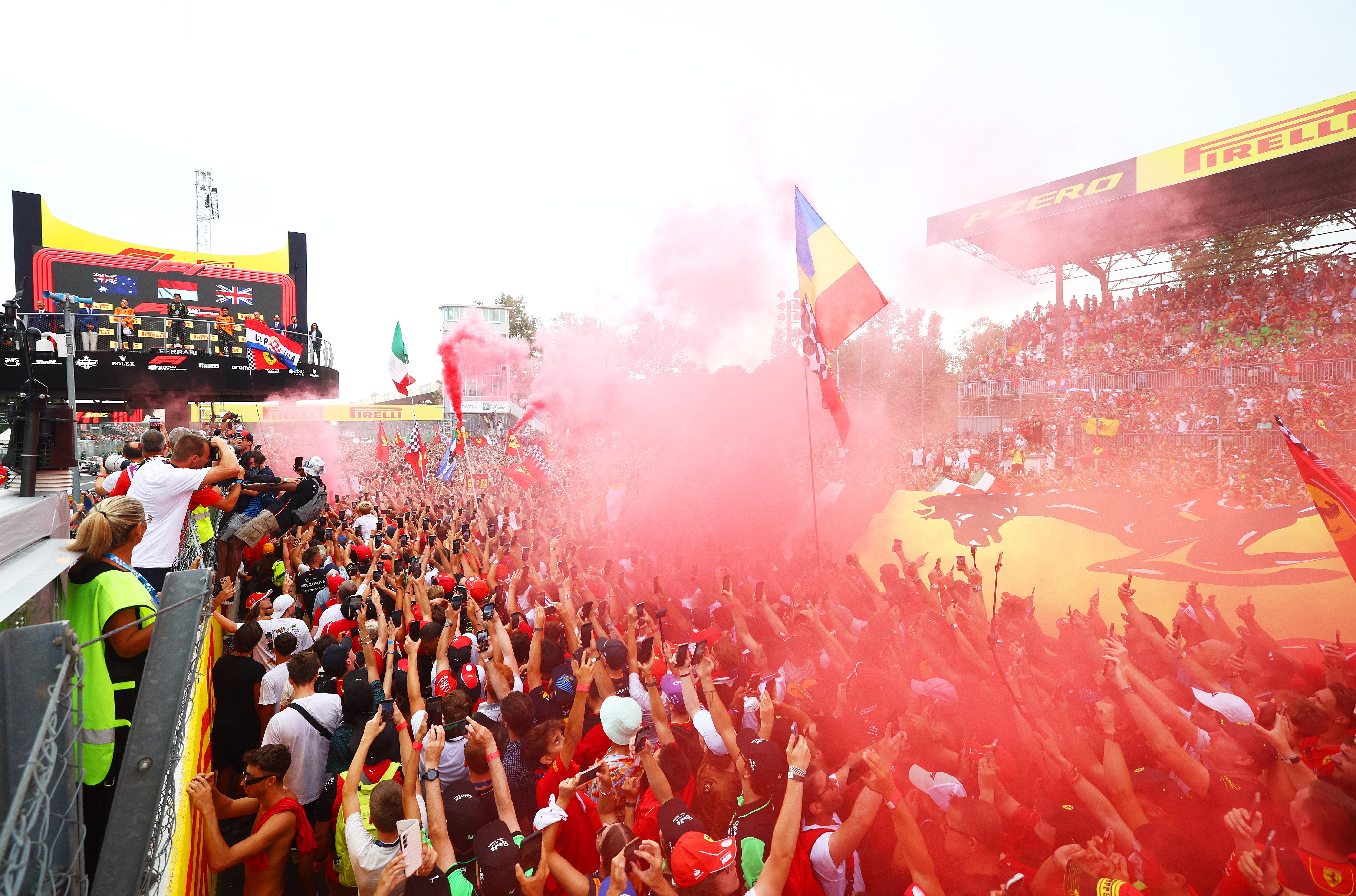 Scenes of celebration at Monza after Charles Leclerc’s win earlier this year