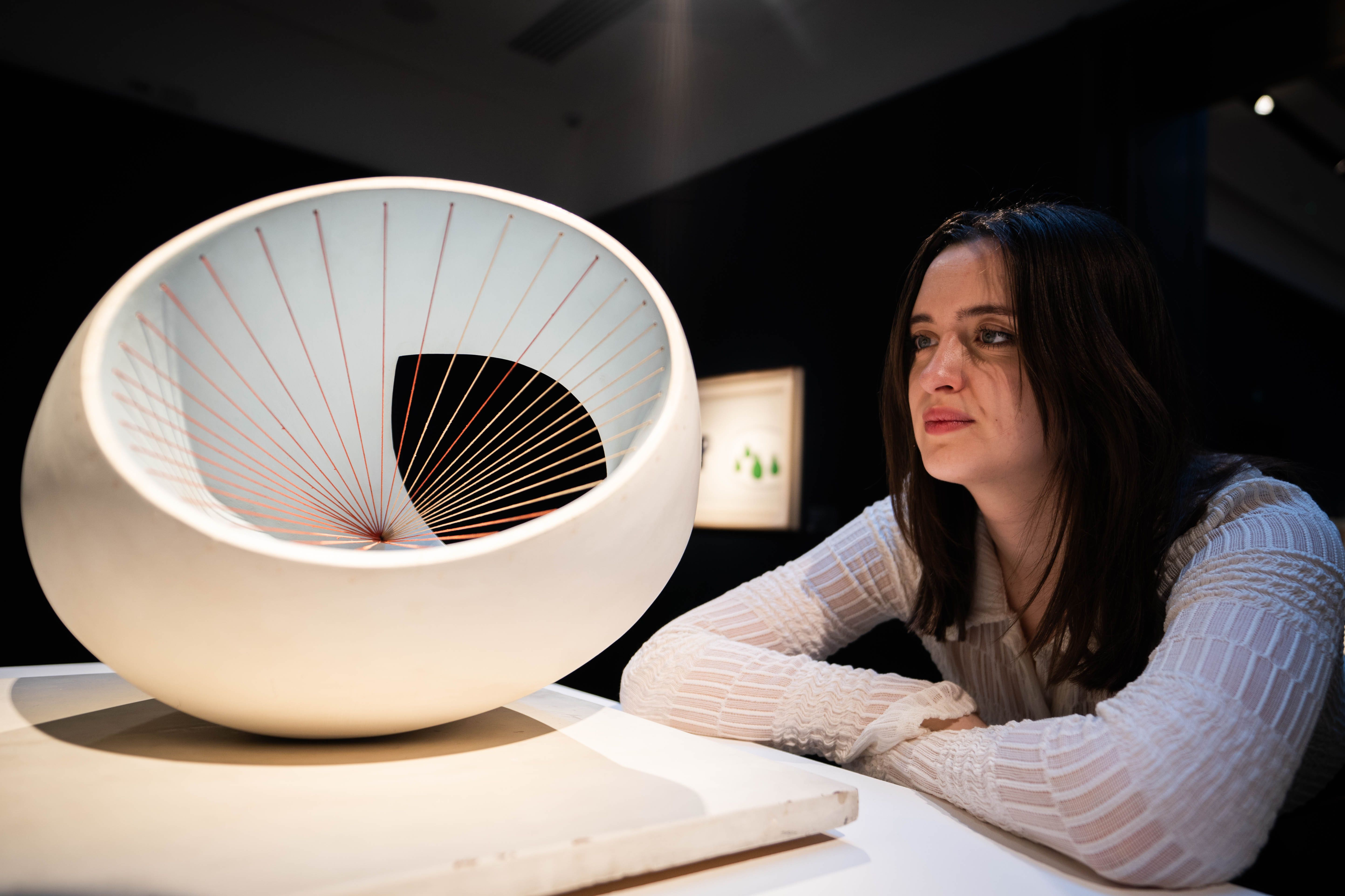 A sculpture by Dame Barbara Hepworth, Sculpture with Colour (Oval Form) Pale Blue and Red (James Manning/PA)