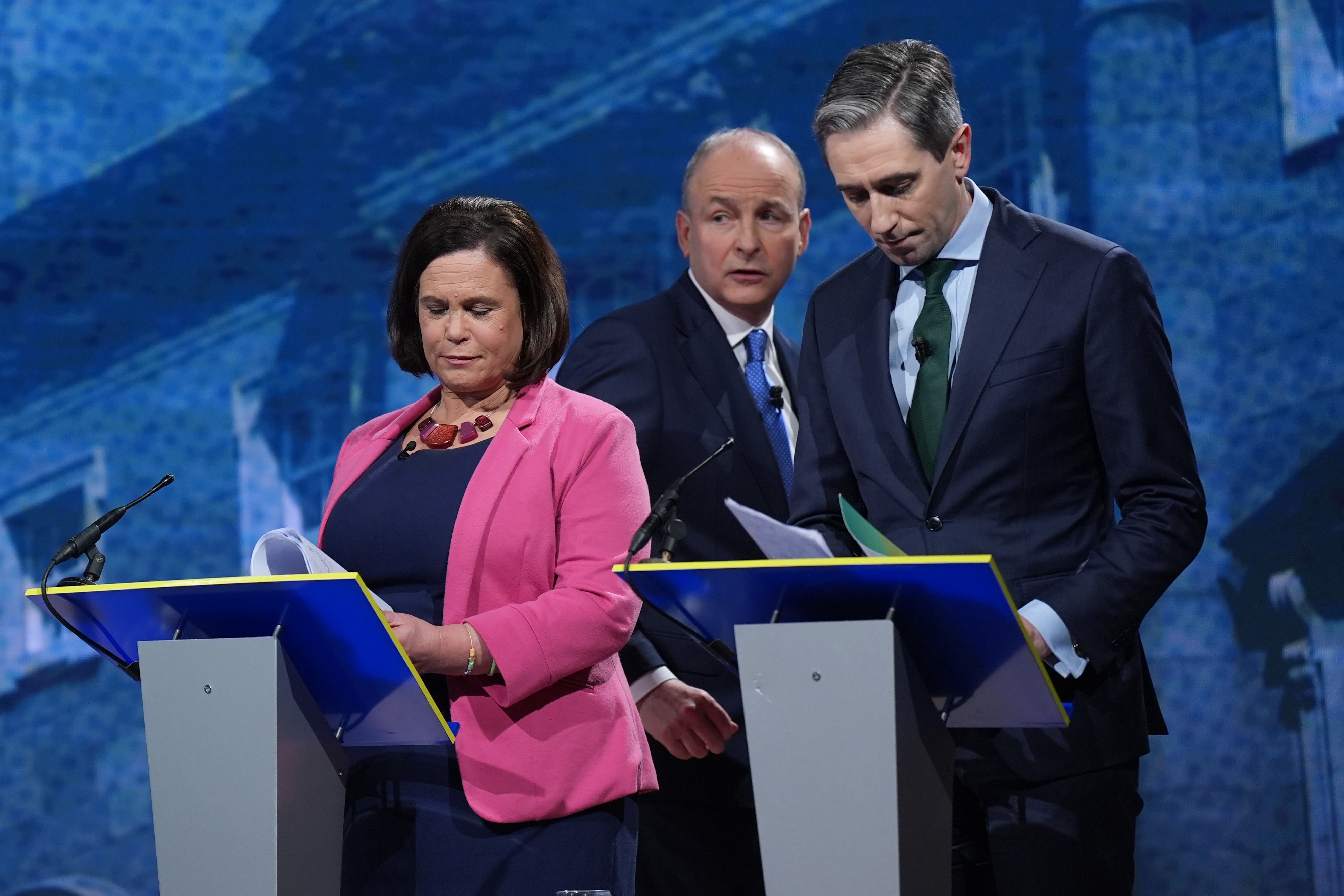 Sinn Fein leader Mary Lou McDonald, Fianna Fail leader Micheal Martin and Fine Gael leader Simon Harris took part in a TV debate (Niall Carson/PA)