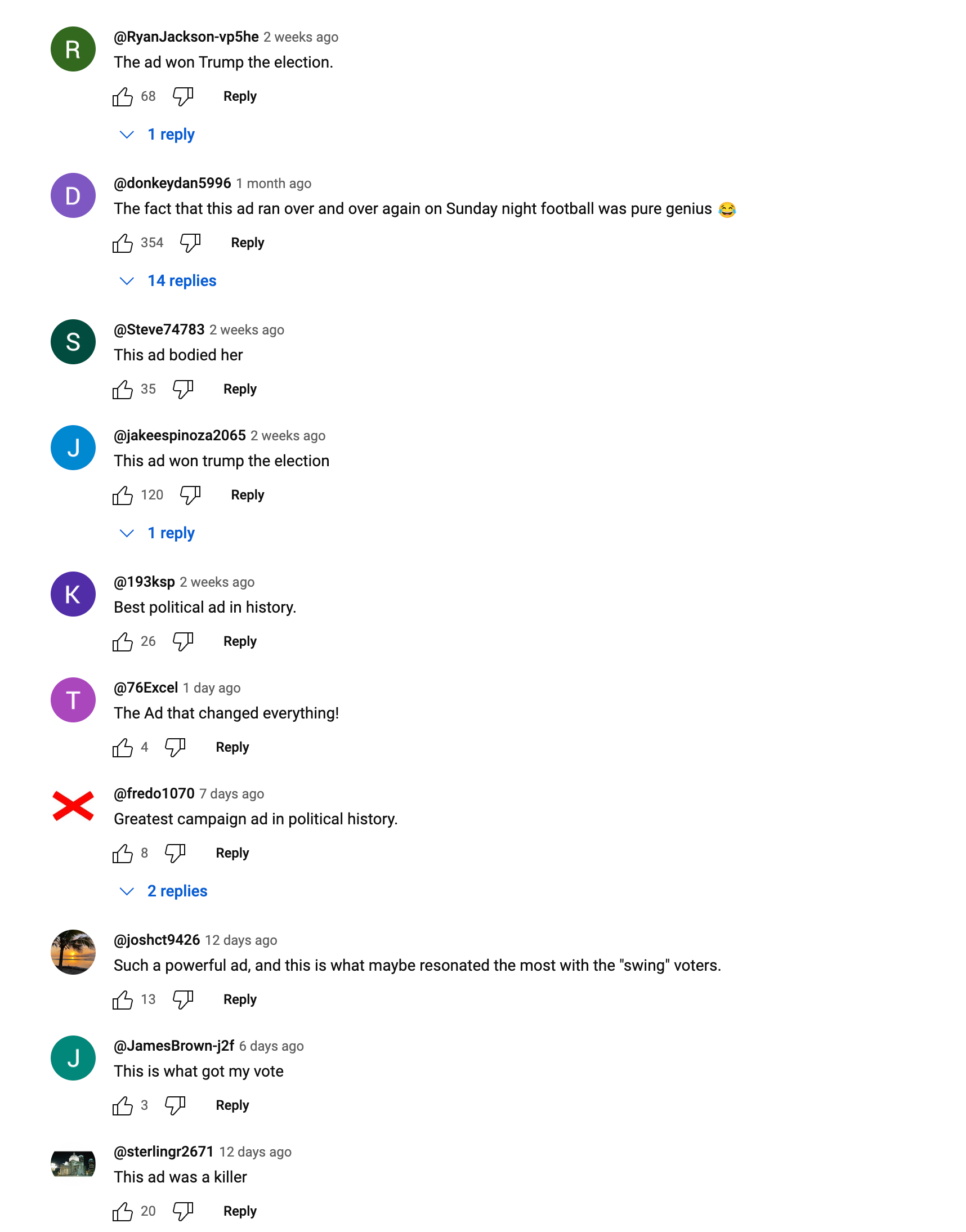 YouTube comments on the Trump “they/them” ad show people posting about how effective they found it