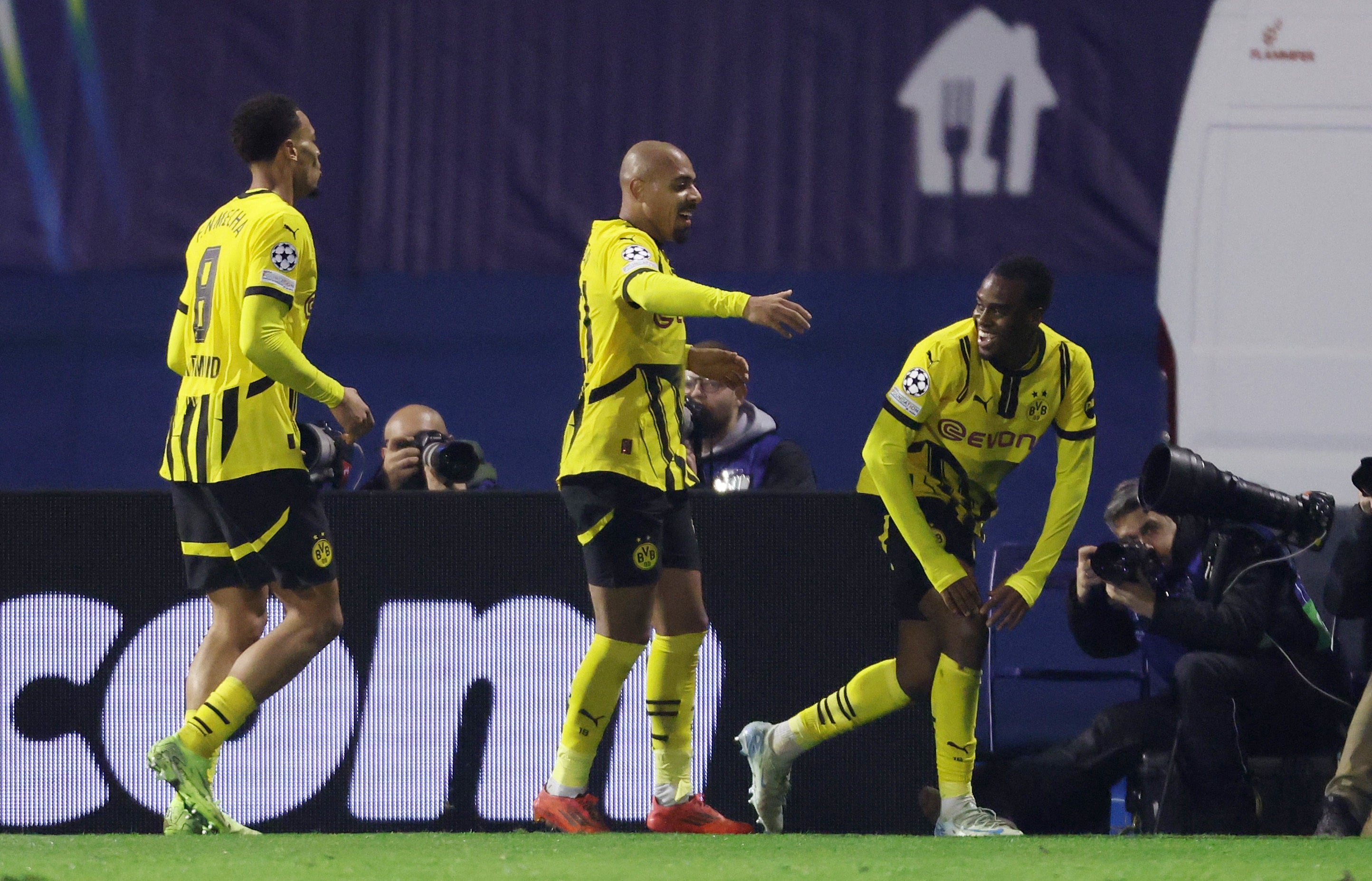 Dortmund’s Jamie Bynoe-Gittens celebrates scoring their first goal